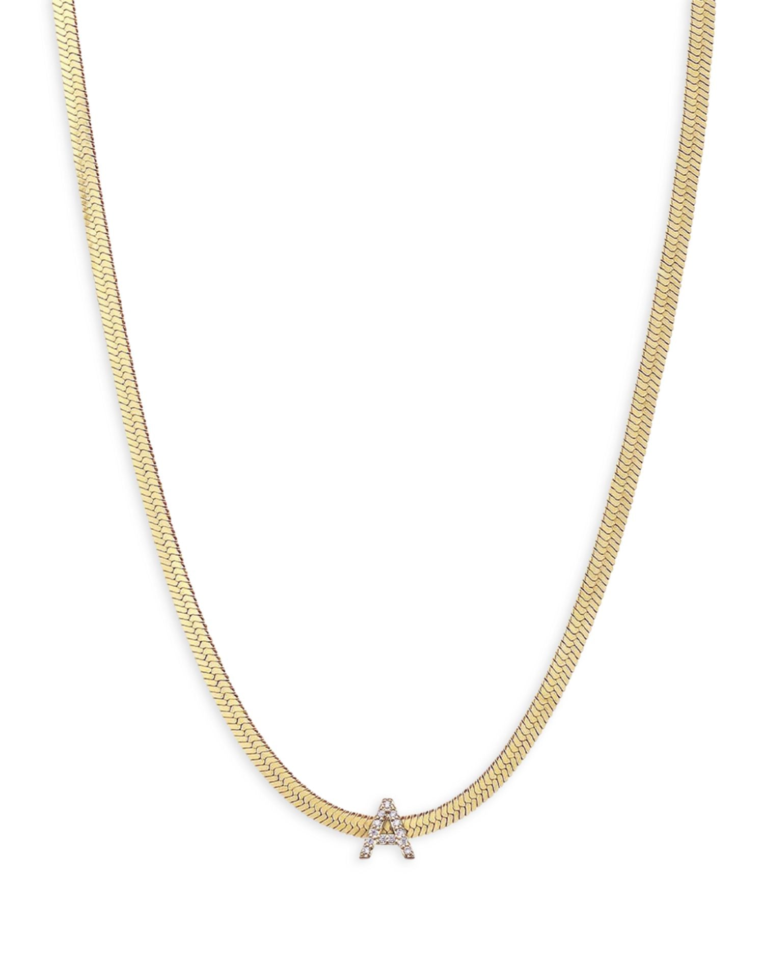 Initial Herringbone Chain Necklace in 18K Gold Plated, 12'