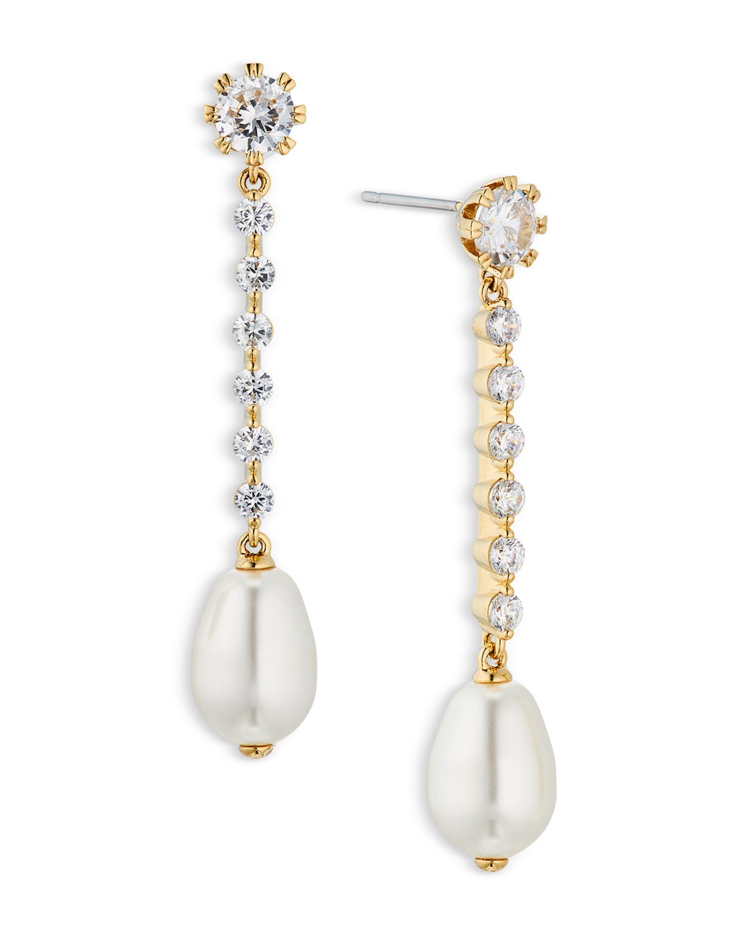 Linear Imitation Pearl Drop Earrings in 18K Gold Plated