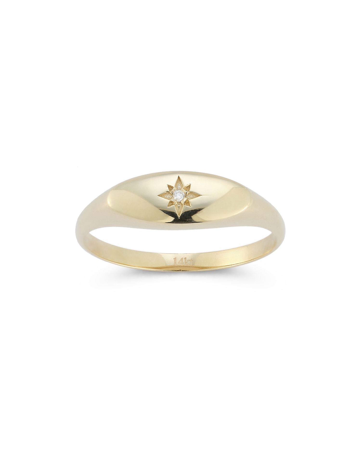 14K Yellow Gold Diamond Star Signet Ring