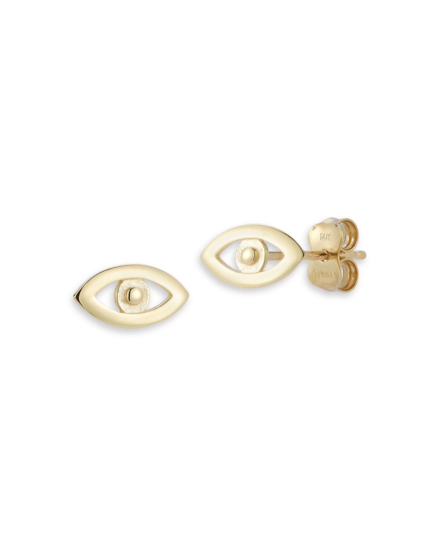 14K Yellow Gold Polished Evil Eye Stud Earrings