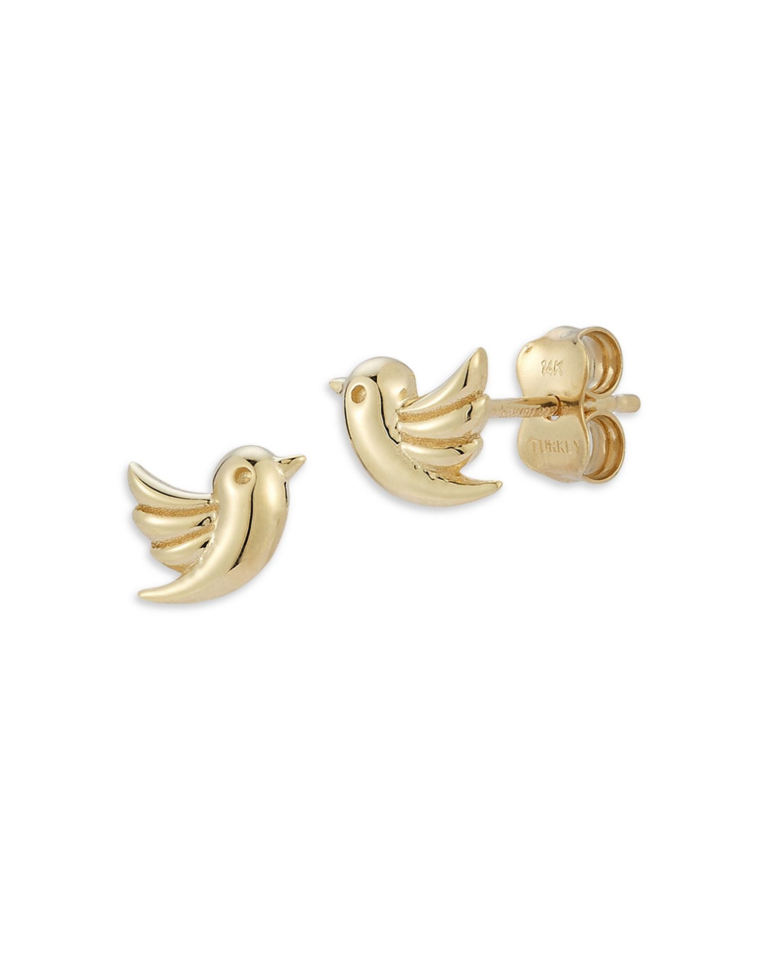 14K Yellow Gold Bird Stud Earrings