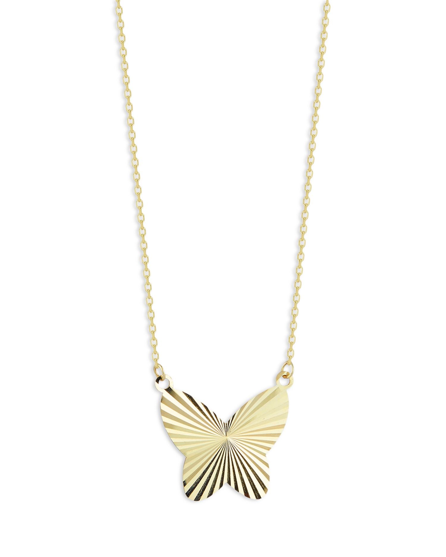 14K Yellow Gold Butterfly Necklace, 16' + 1' extender