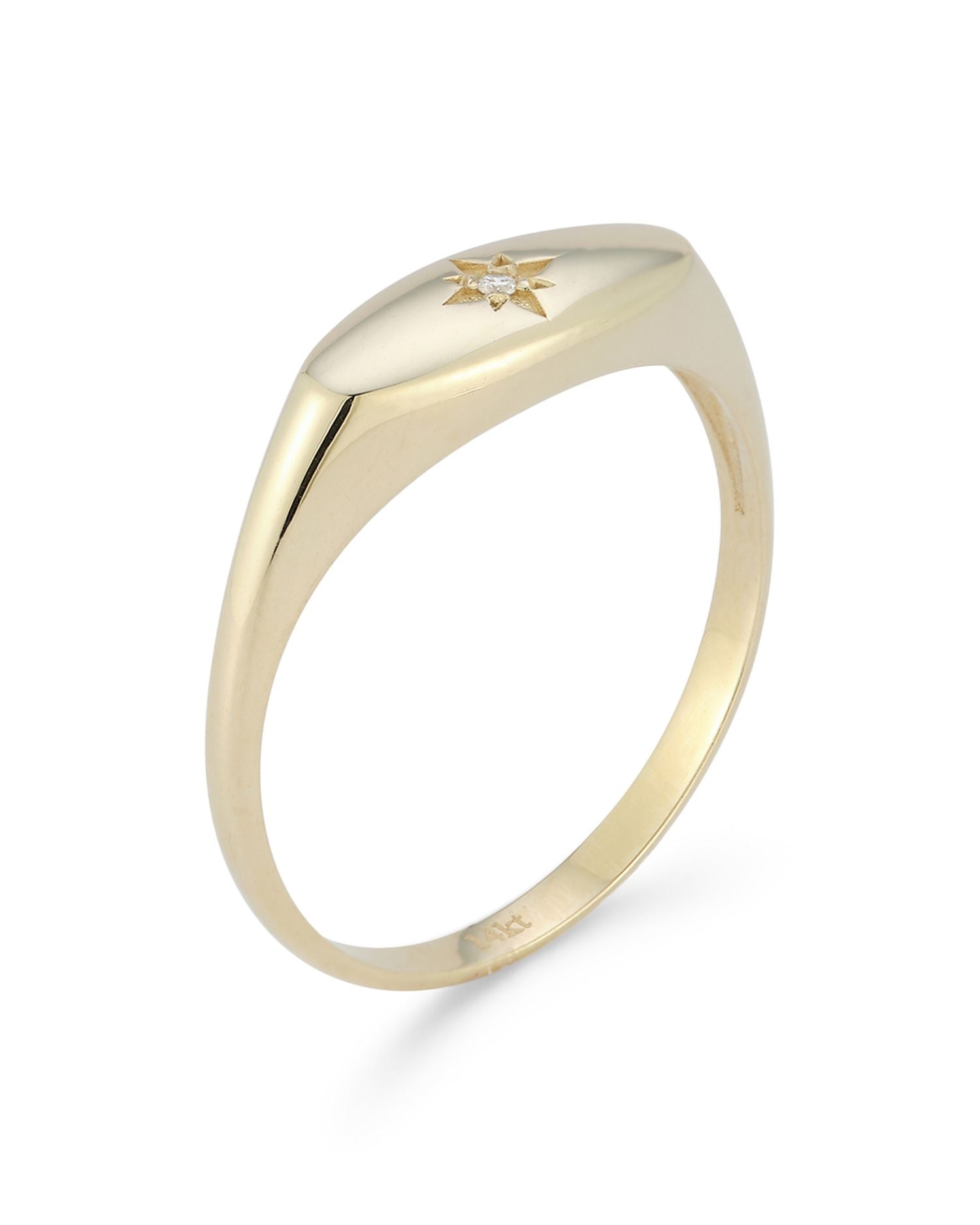 14K Yellow Gold Diamond Star Signet Ring