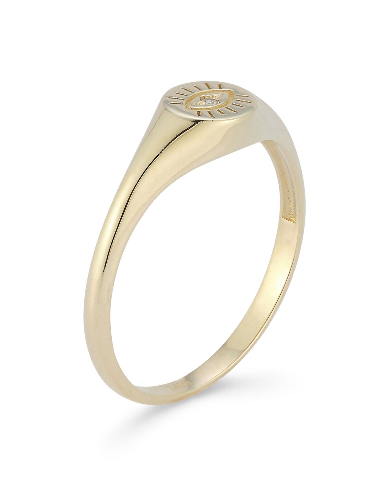 14K Yellow Gold Diamond Evil Eye Signet Ring