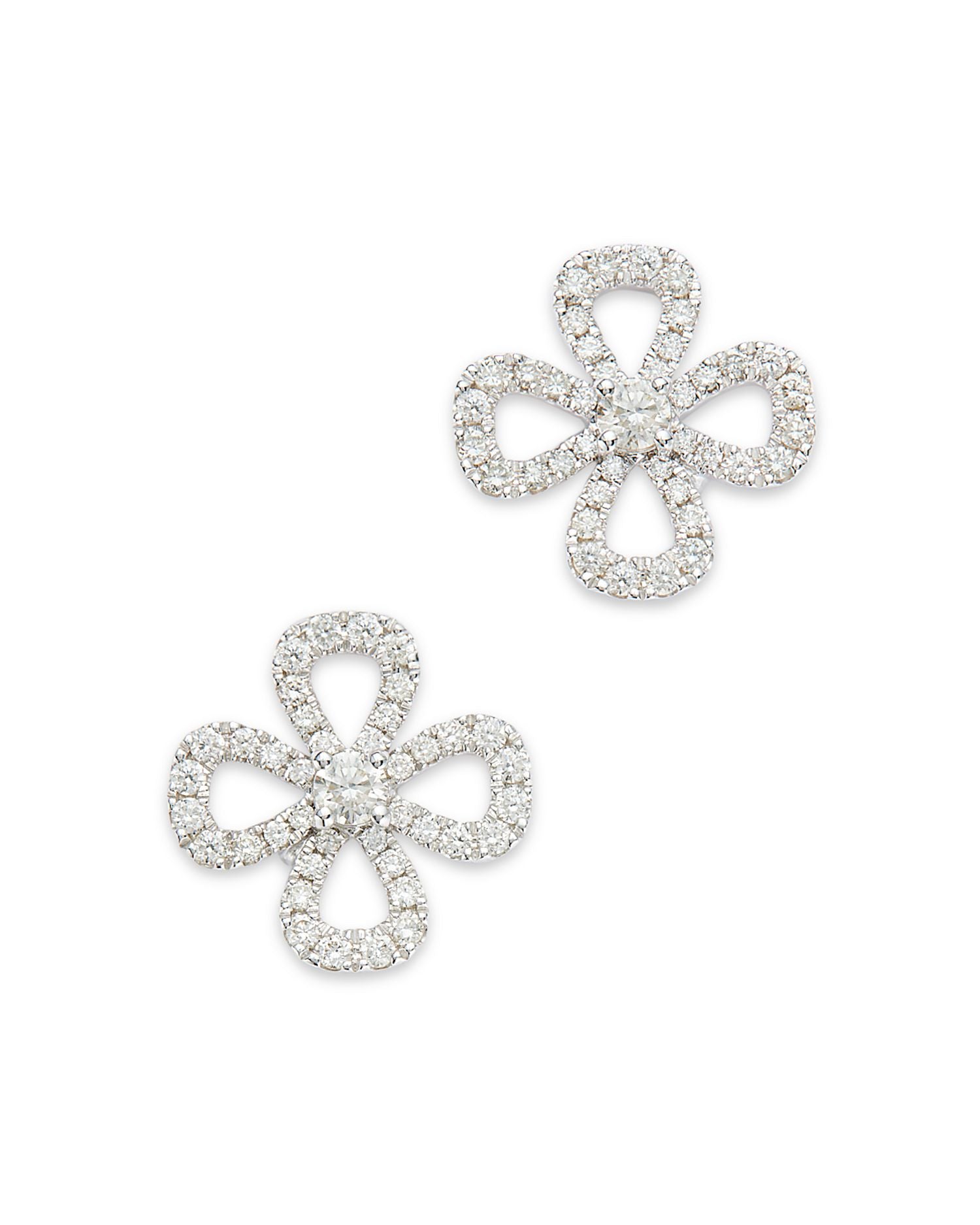 Diamond Pavé Flower Stud Earrings in 14K White Gold, 0.60 ct. t.w.
