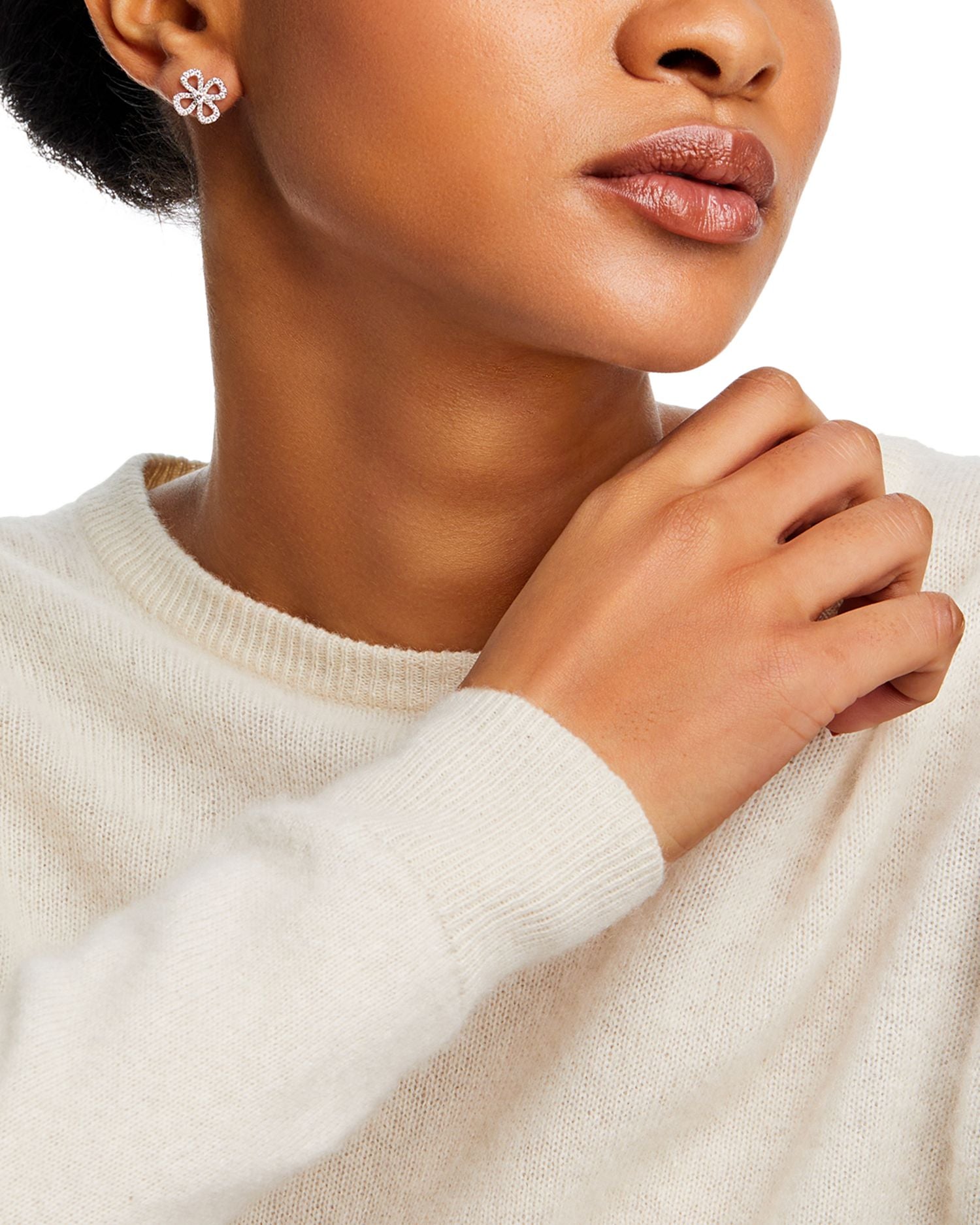 Diamond Pavé Flower Stud Earrings in 14K White Gold, 0.60 ct. t.w.