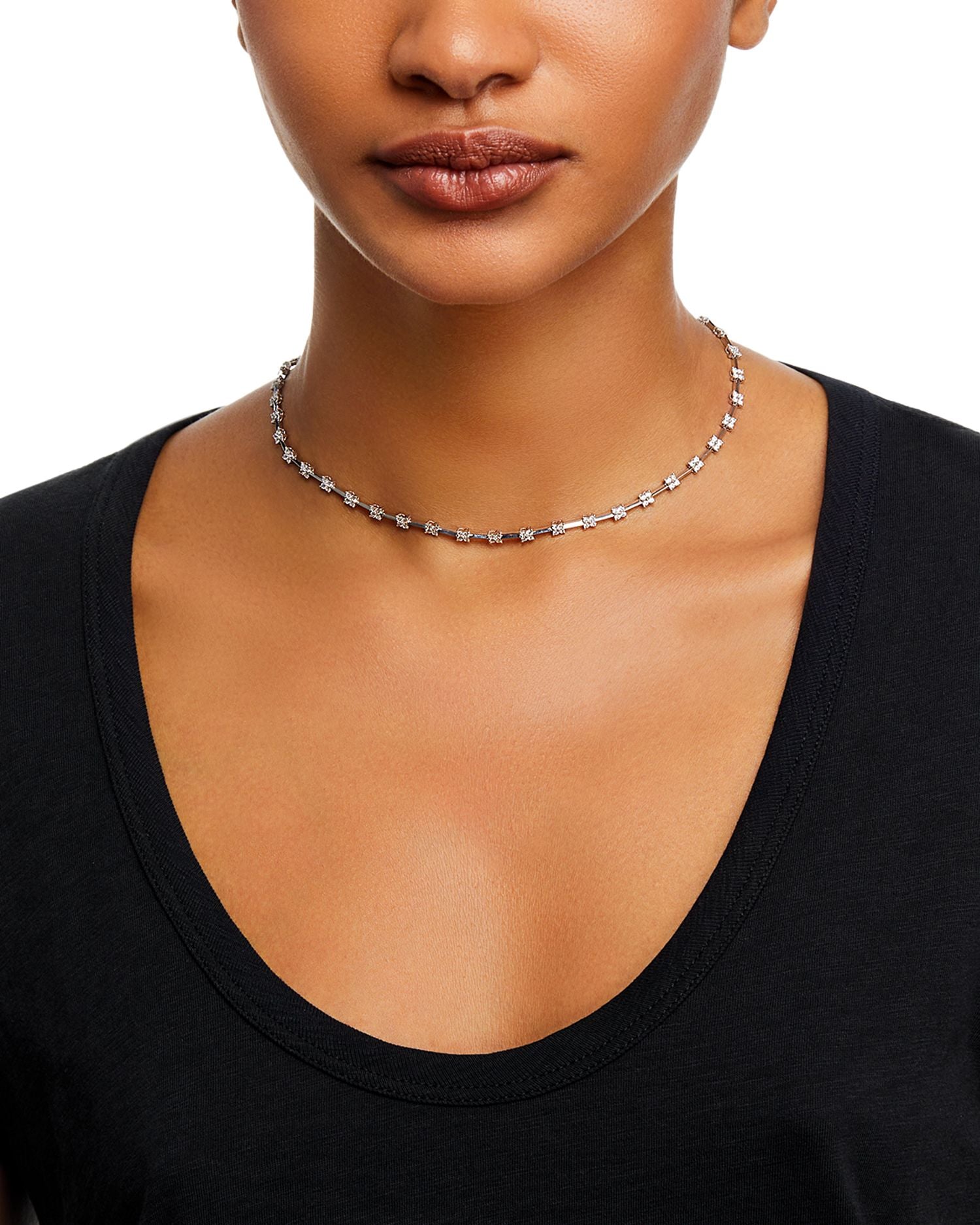 Diamond Station Collar Necklace in 14K White Gold, 3.0 ct. t.w., 17'