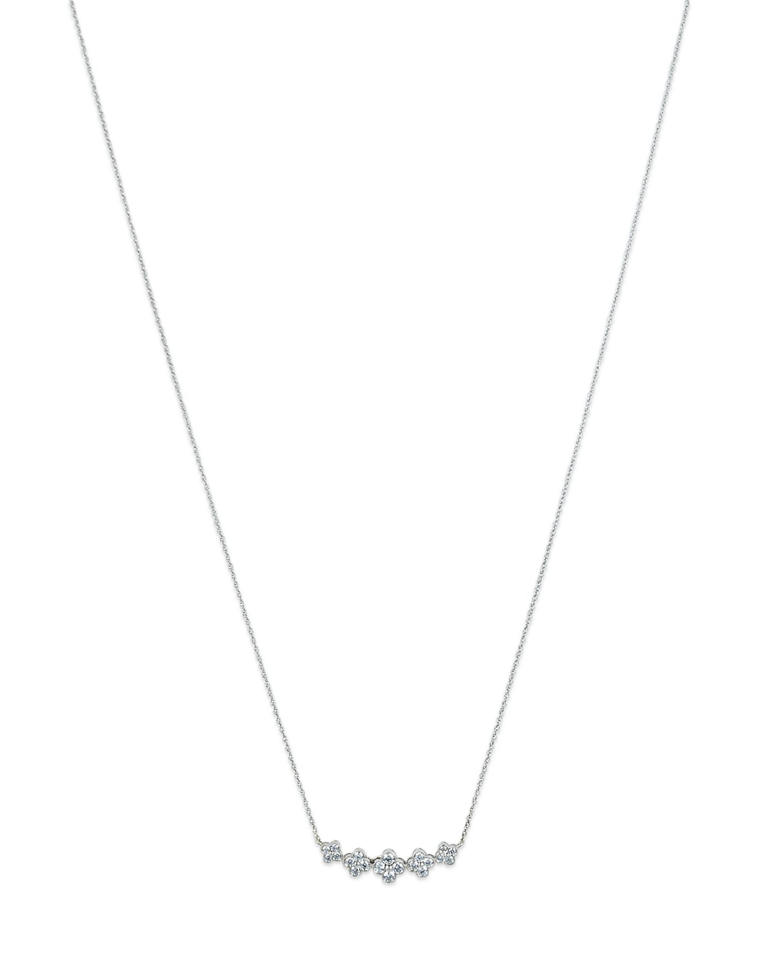 Diamond Clover Cluster Bar Necklace in 14K White Gold, 0.50 ct. t.w.