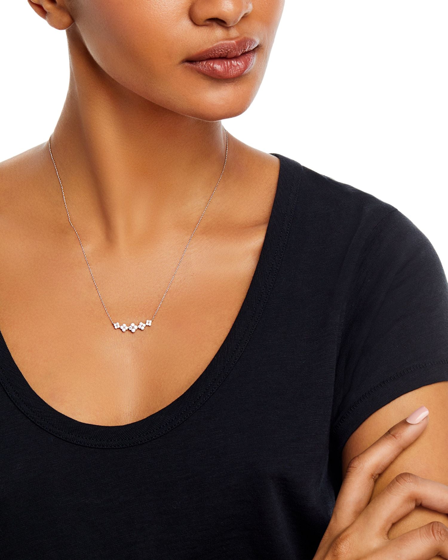 Diamond Clover Cluster Bar Necklace in 14K White Gold, 0.50 ct. t.w.