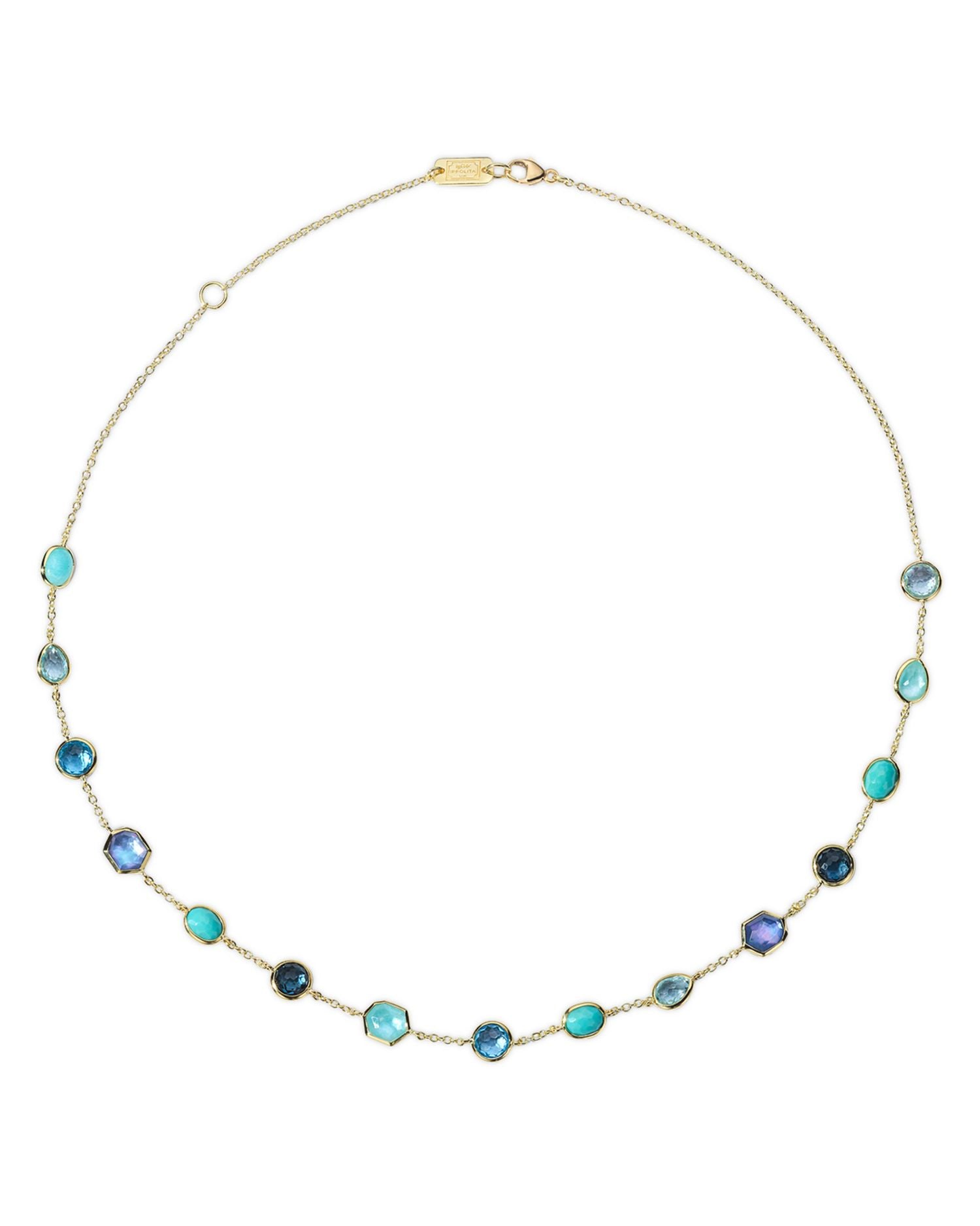 18K Yellow Gold Rock Candy® Multi Blue Stone Waterfall Collar Necklace, 18'