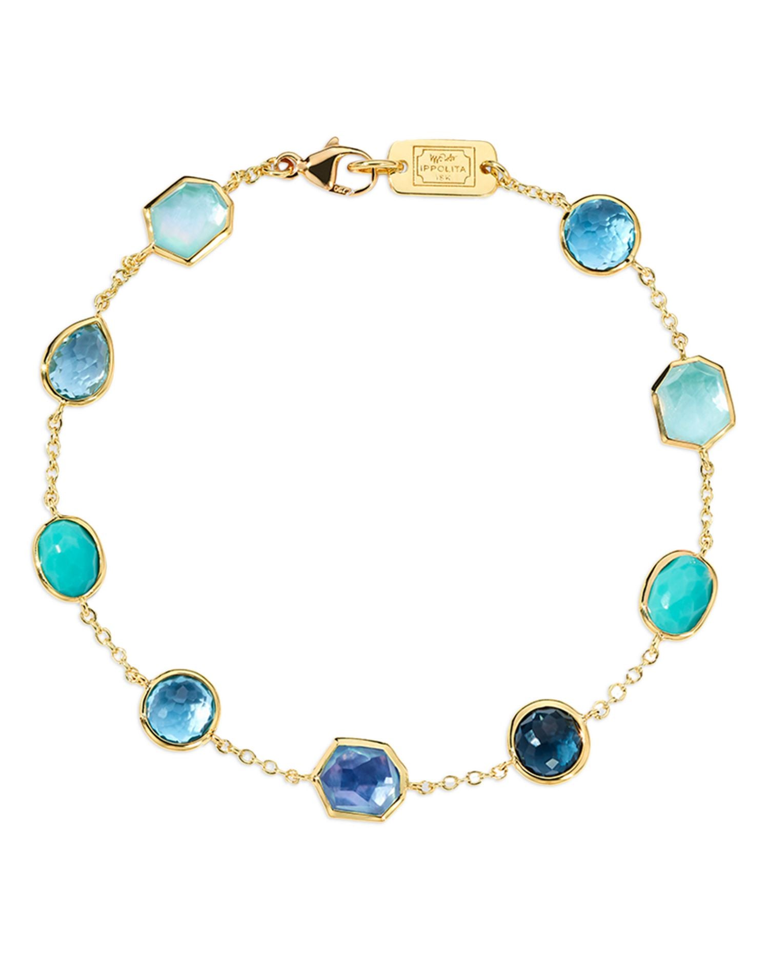 18K Yellow Gold Rock Candy® Waterfall Multi Blue Stone Link Bracelet
