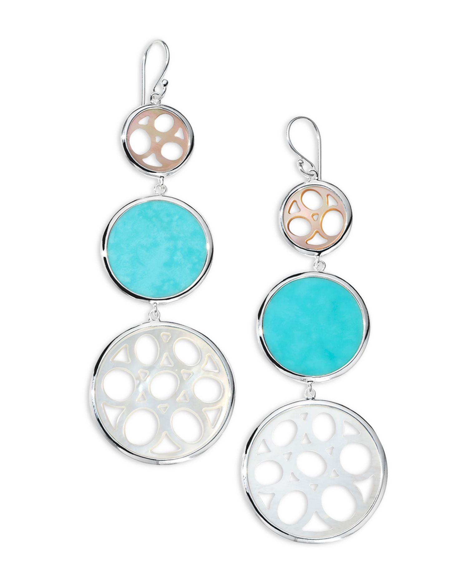Sterling Silver 925 Polished Rock Candy® Multi Stone Cut Out Triple Drop Earrings
