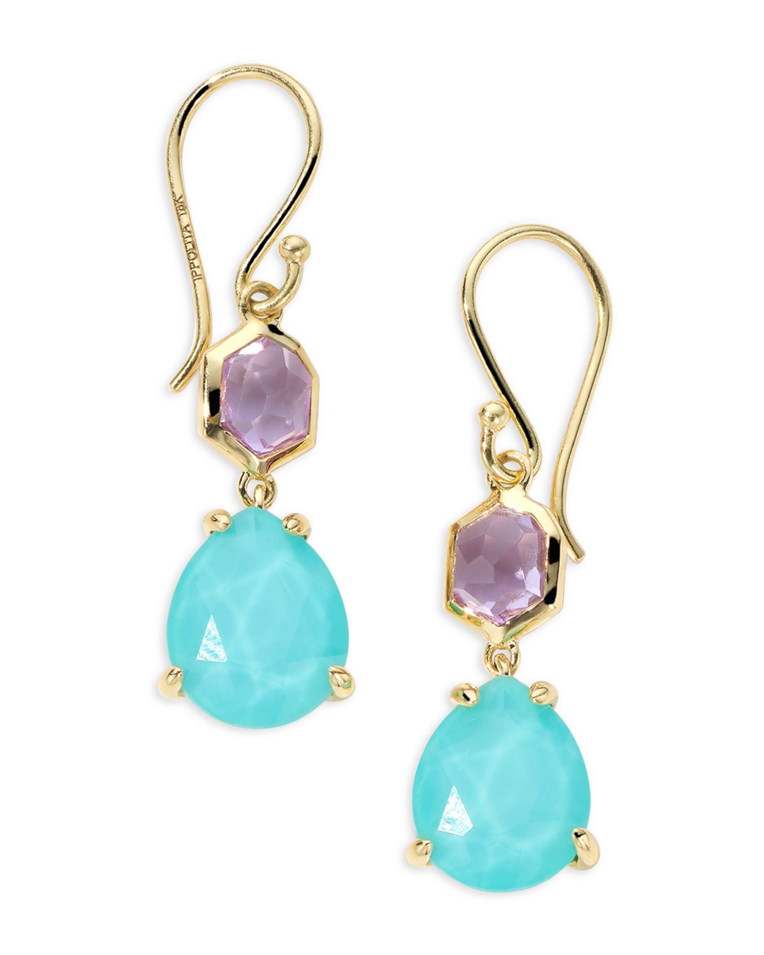 18K Yellow Gold Rock Candy® Amethyst & Turquoise Doublet Drop Earrings