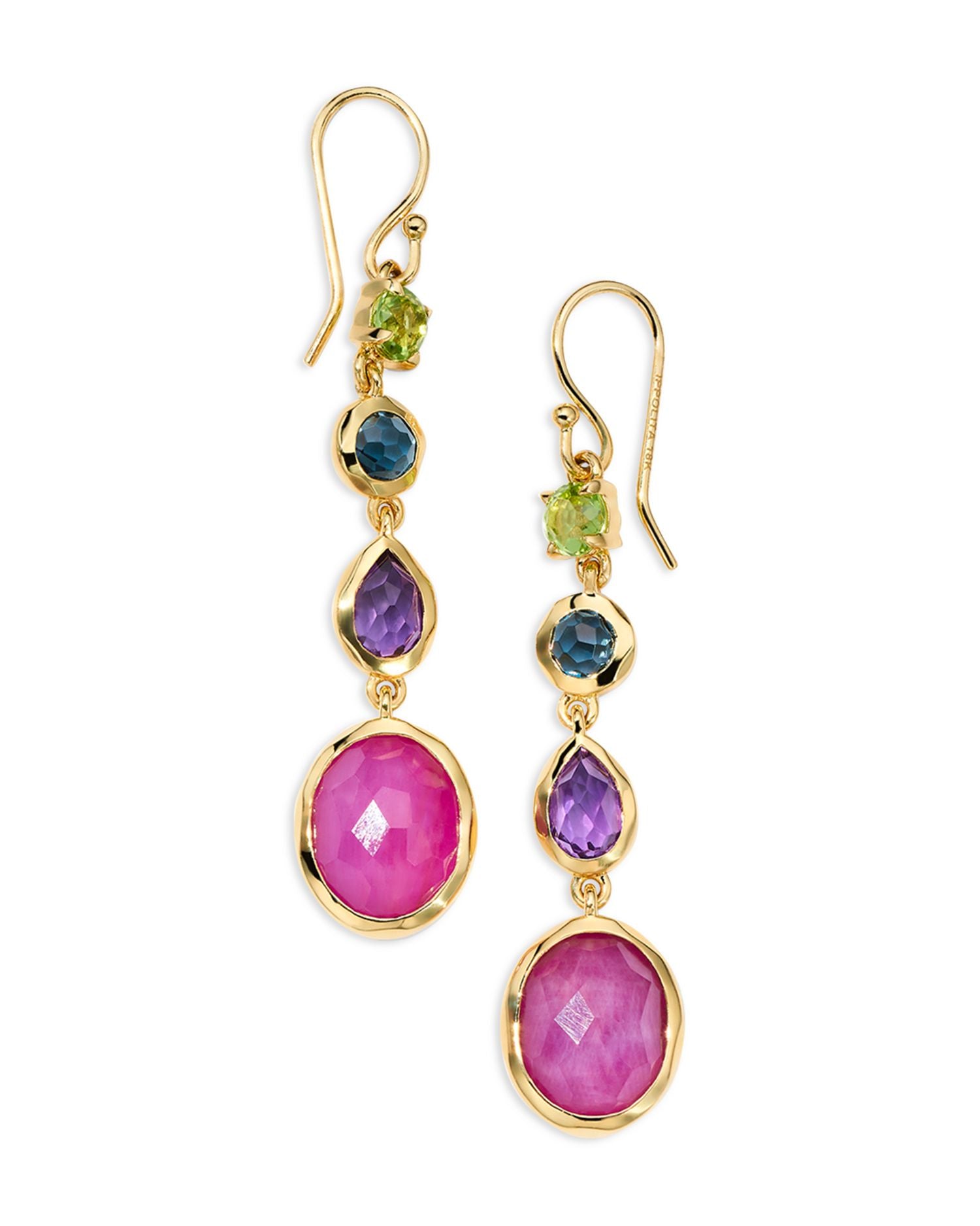 18K Yellow Gold Rock Candy® Multi Stone Summer Rainbow Linear Drop Earrings