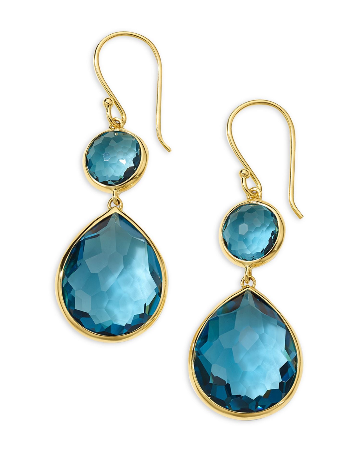 18K Yellow Gold Rock Candy® London Blue Topaz Double Drop Earrings