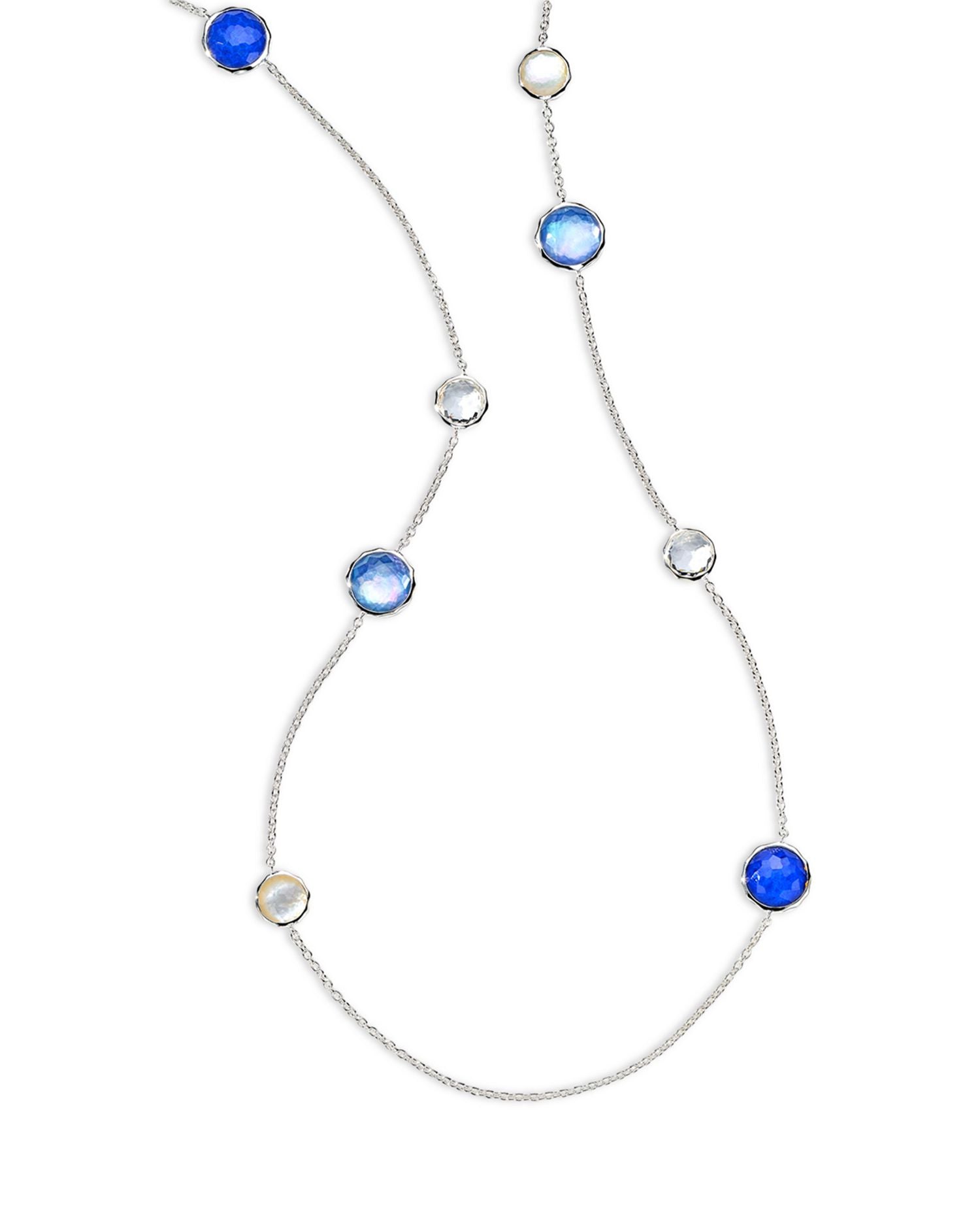 Sterling Silver 925 Lolli Multi Stone Long Statement Necklace, 40"