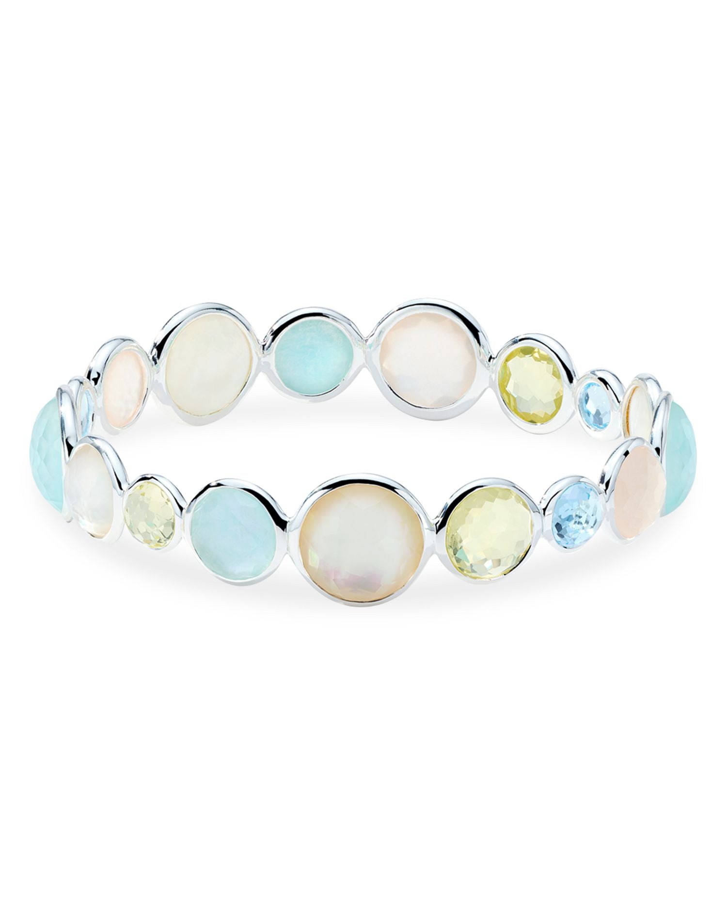 Sterling Silver 925 Polished Lollipop Multi Stone Bezel Bangle Bracelet