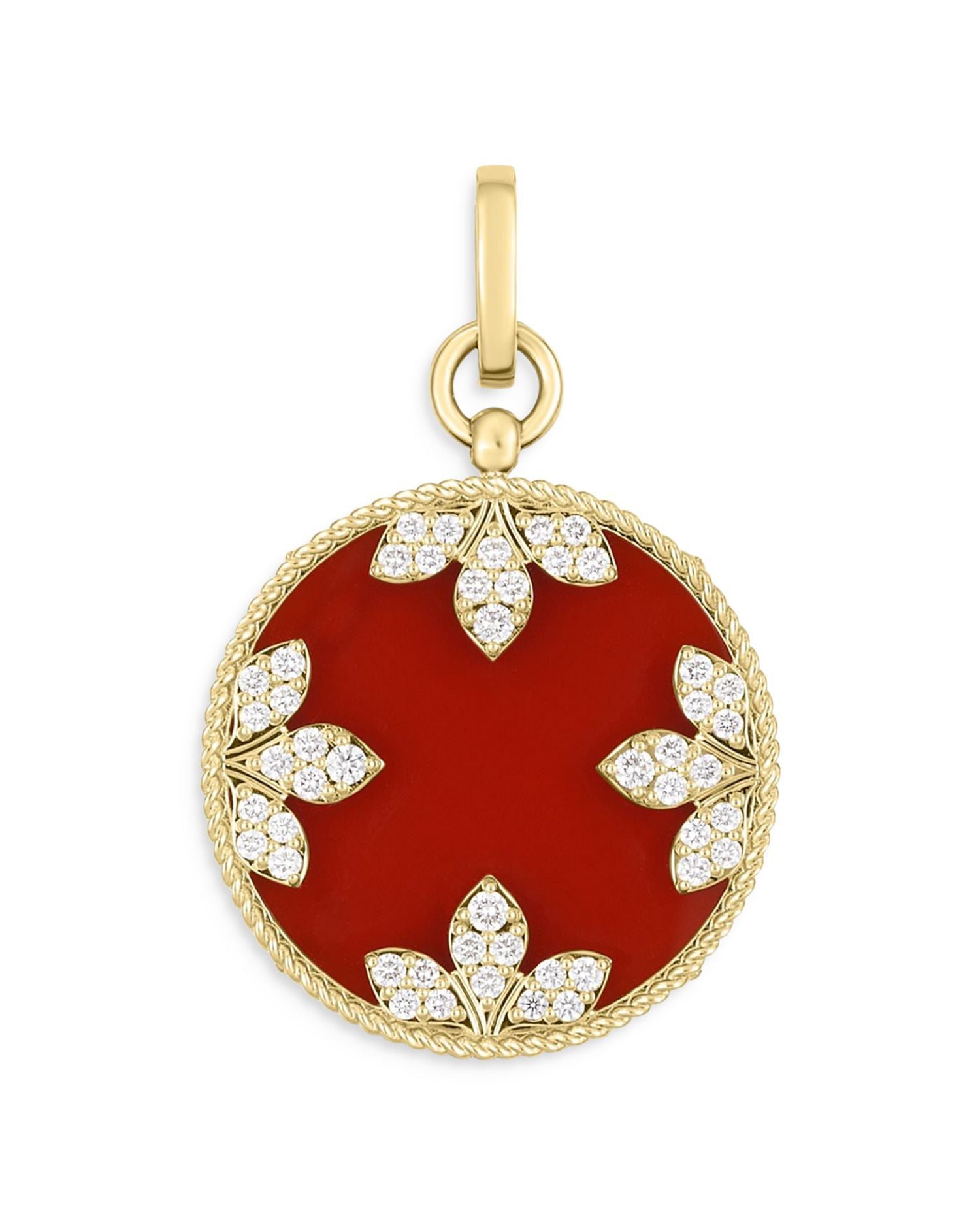 18K Yellow Gold Medallion Diamond & Red Agate Pendant