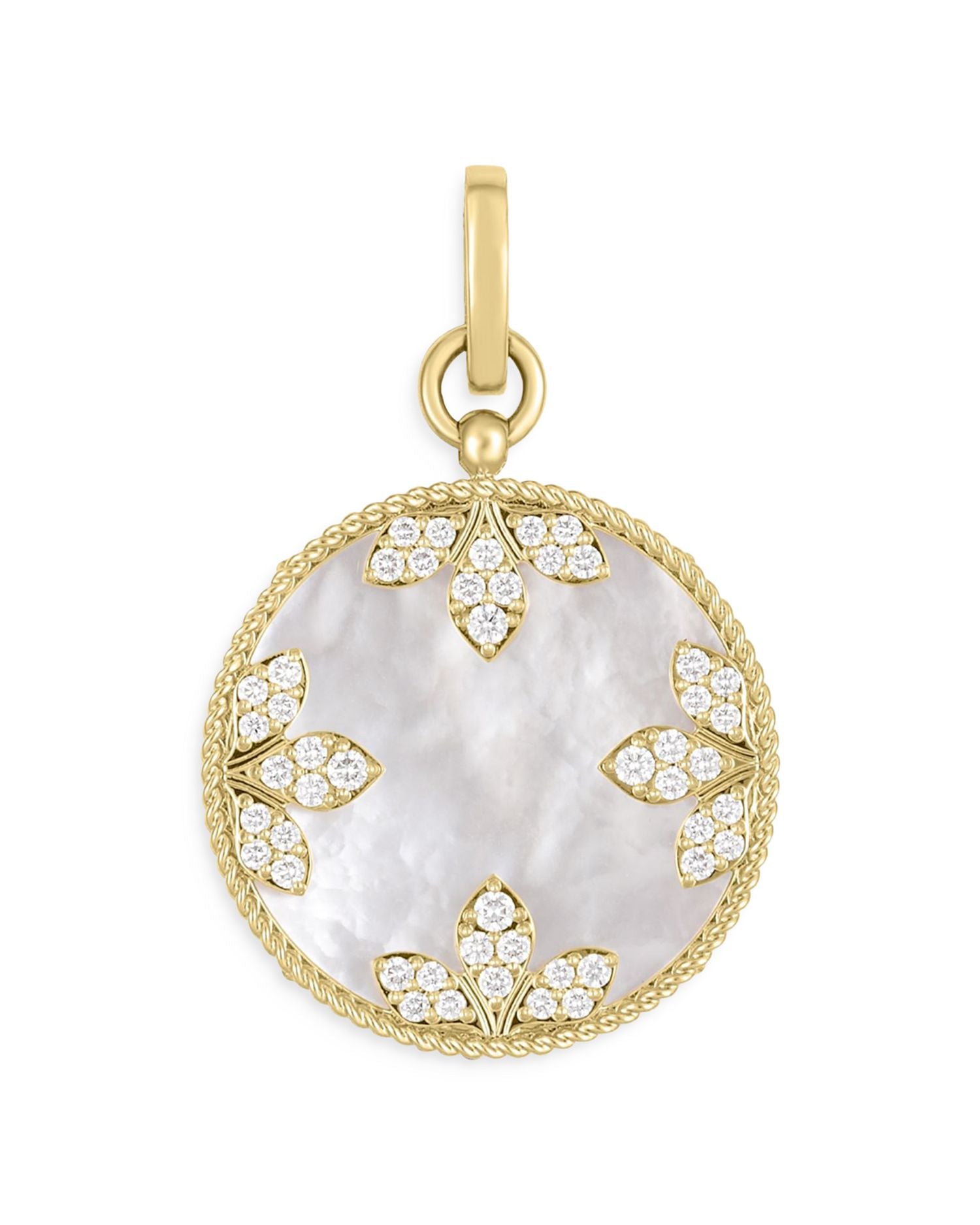 18K Yellow Gold Medallion Diamond & Mother of Pearl Pendant