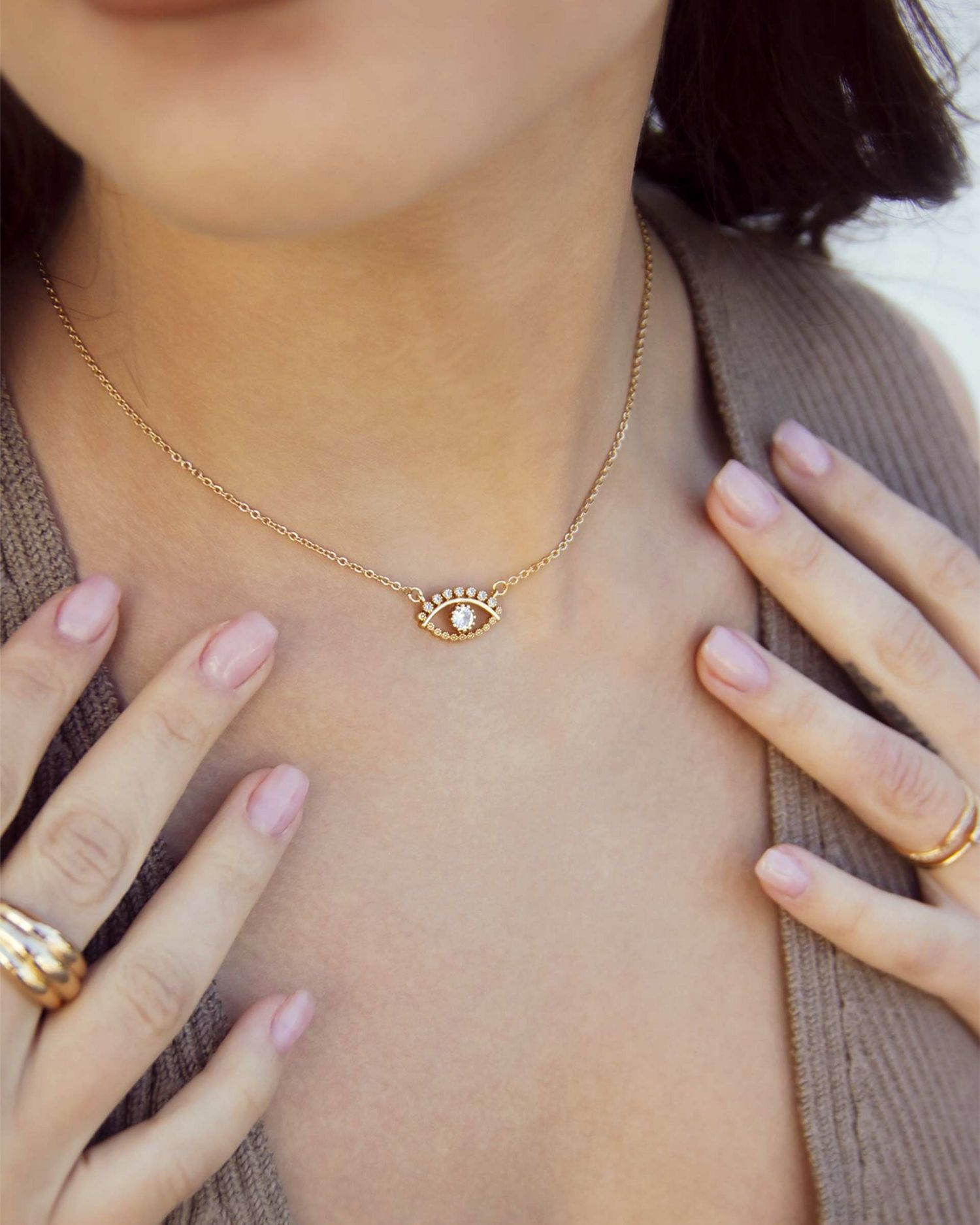 All Knowing Eye Crystal & 18k Gold Plated Necklace, 16' + 5' extender