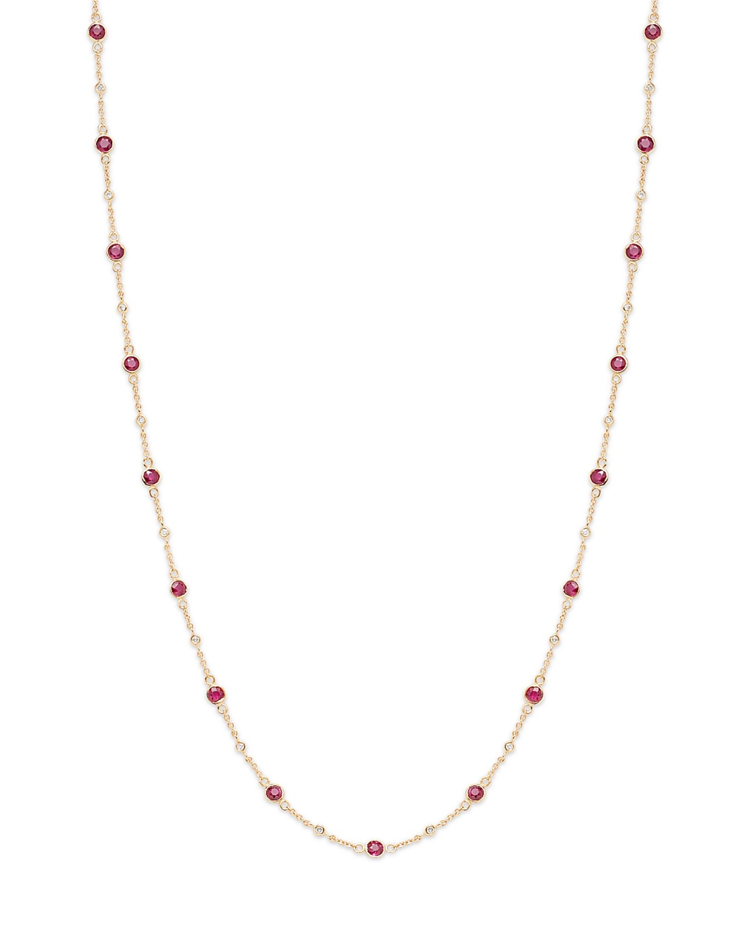 Precious Gemstone & Diamond Bezel Station Collar Necklace Collection in 14K Yellow Gold, 16-18'