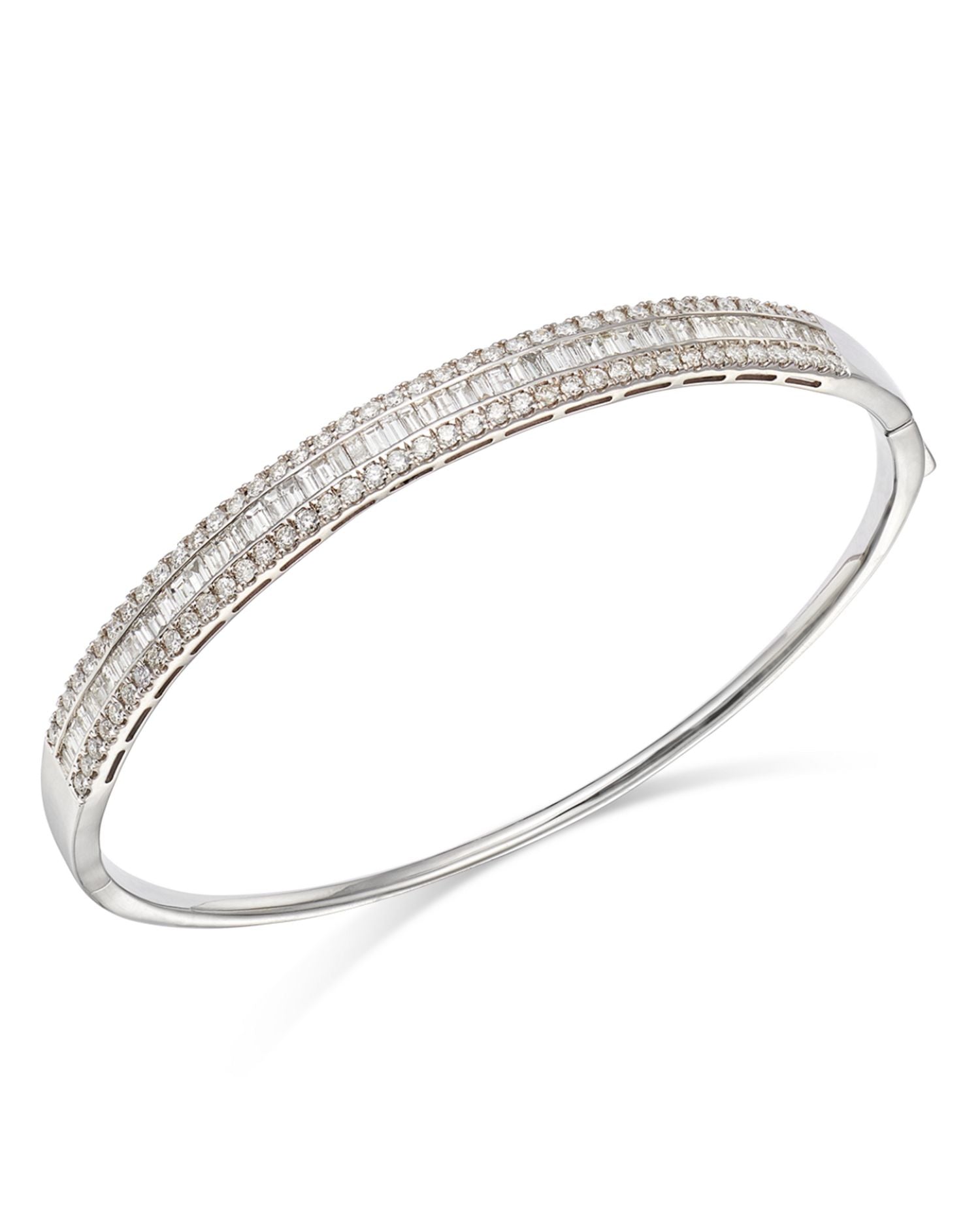 Diamond Baguette & Round Bangle Bracelet in 14K White Gold, 3.0 ct. t.w.