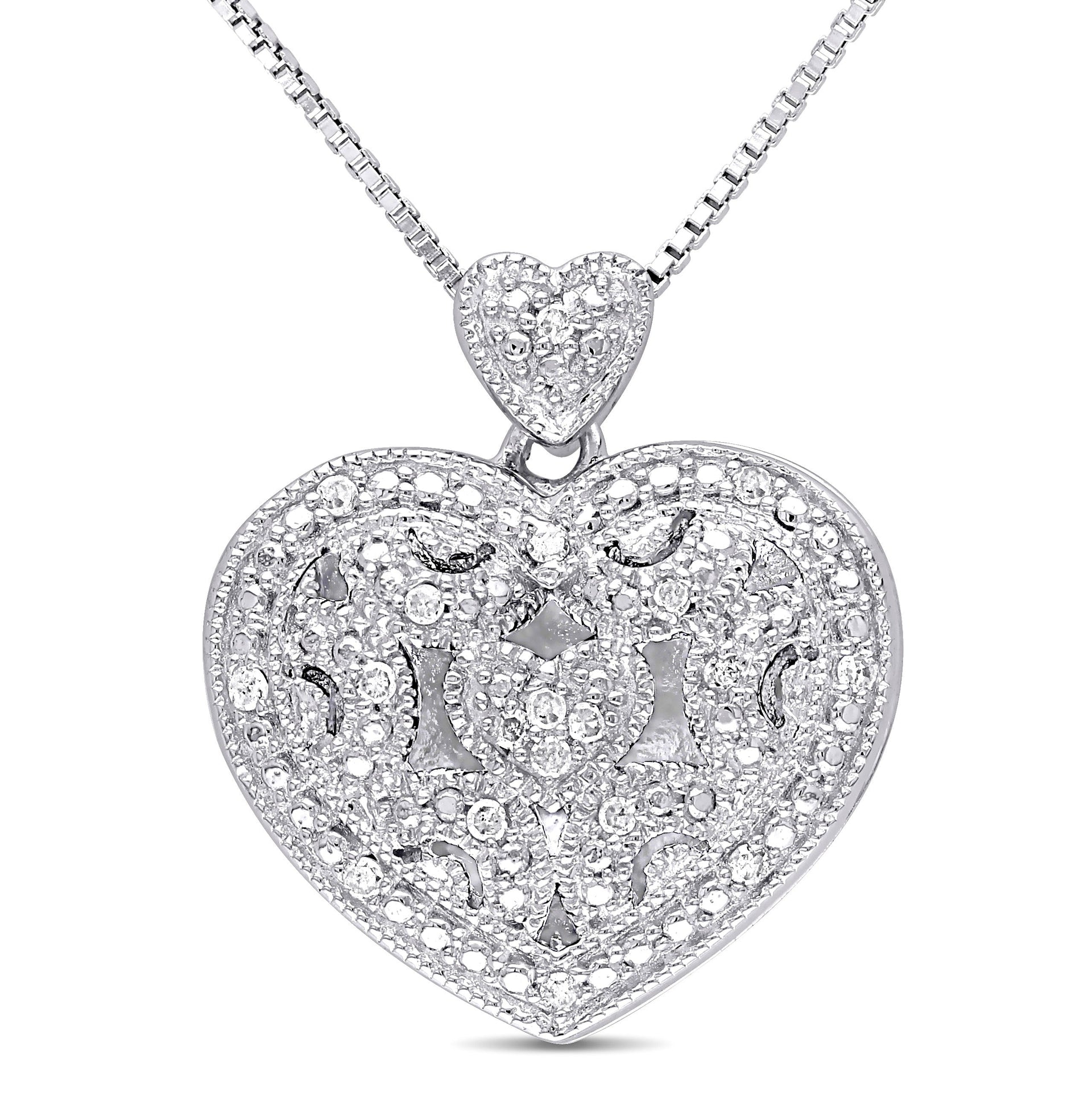 Diamond Heart Locket Necklace in Sterling Silver