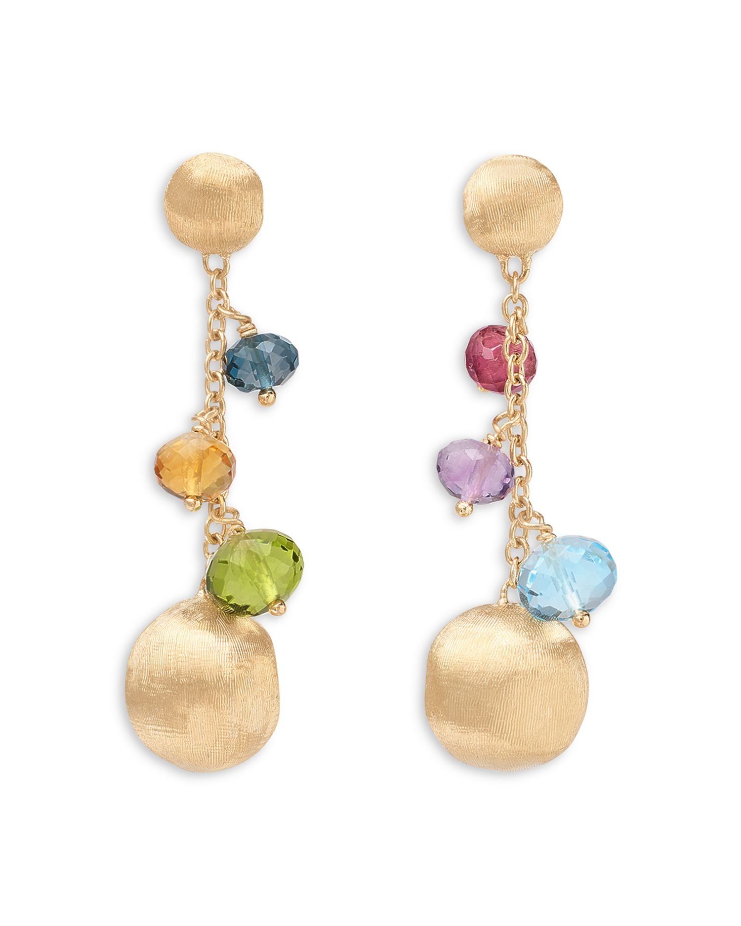 18K Yellow Gold Africa Multi Gemstone Mismatch Drop Earrings