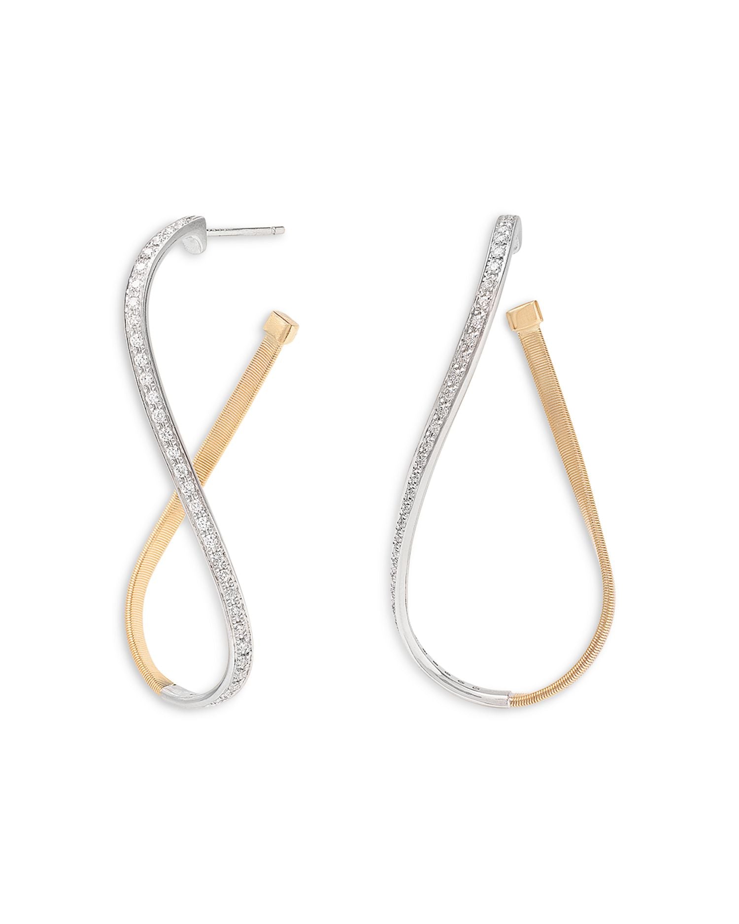 18K White & Yellow Gold Marrakech Diamond Twist Hoop Earrings