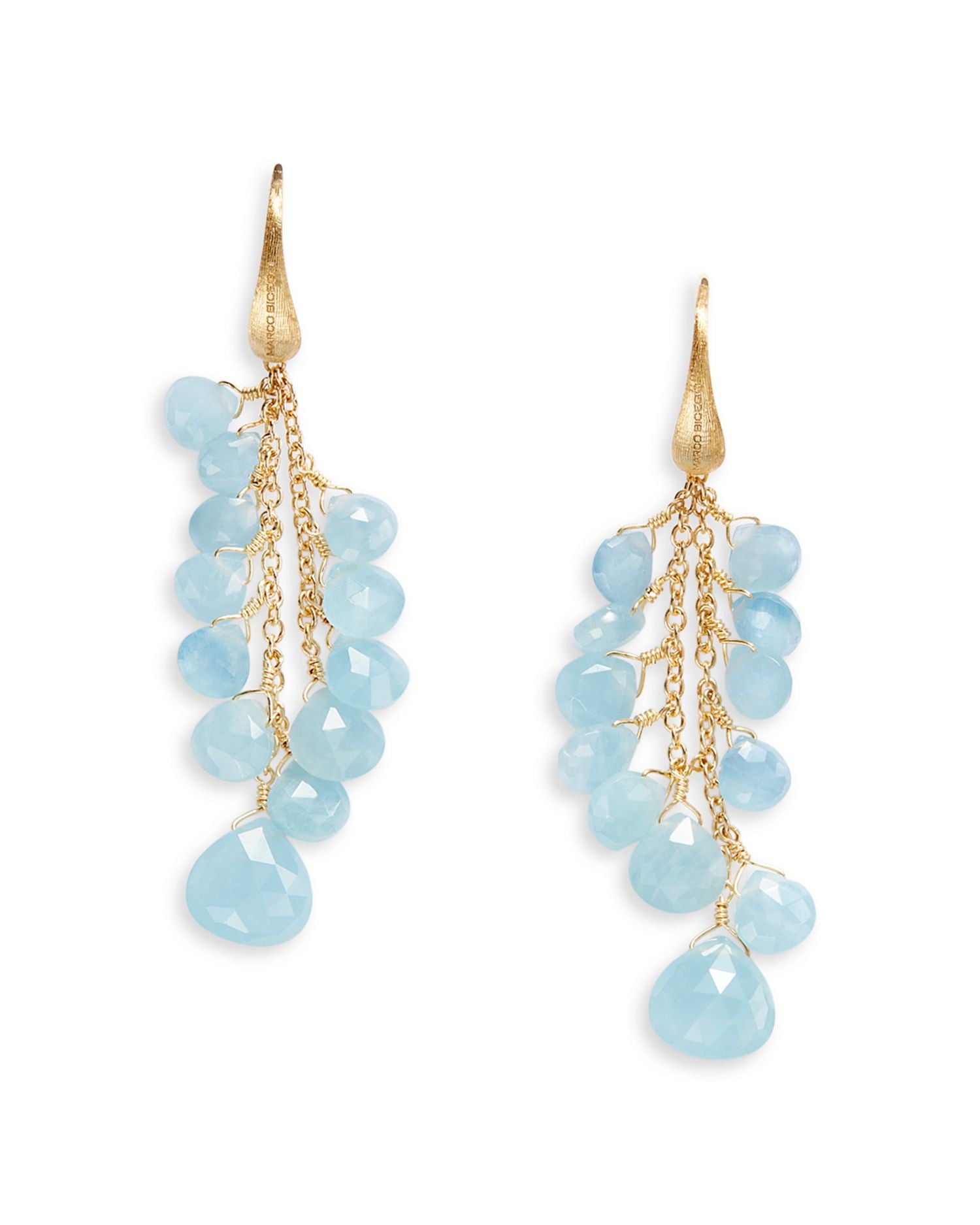 18K Yellow Gold Paradise Aquamarine Cluster Chain Drop Earrings - Exclusive