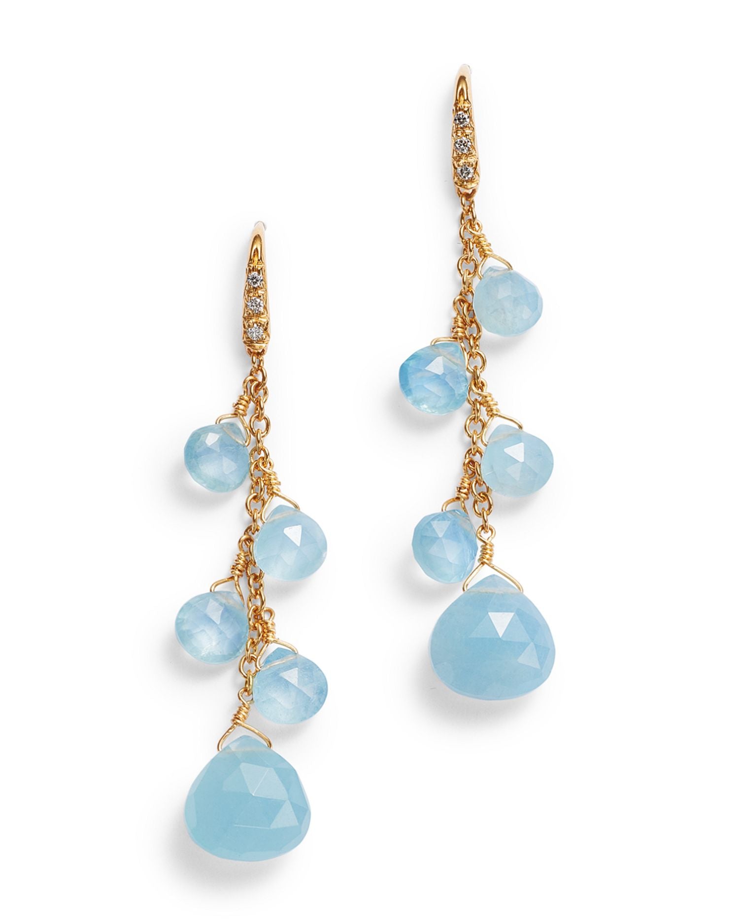 18K Yellow Gold Paradise Aquamarine Chain Drop Earrings - Exclusive