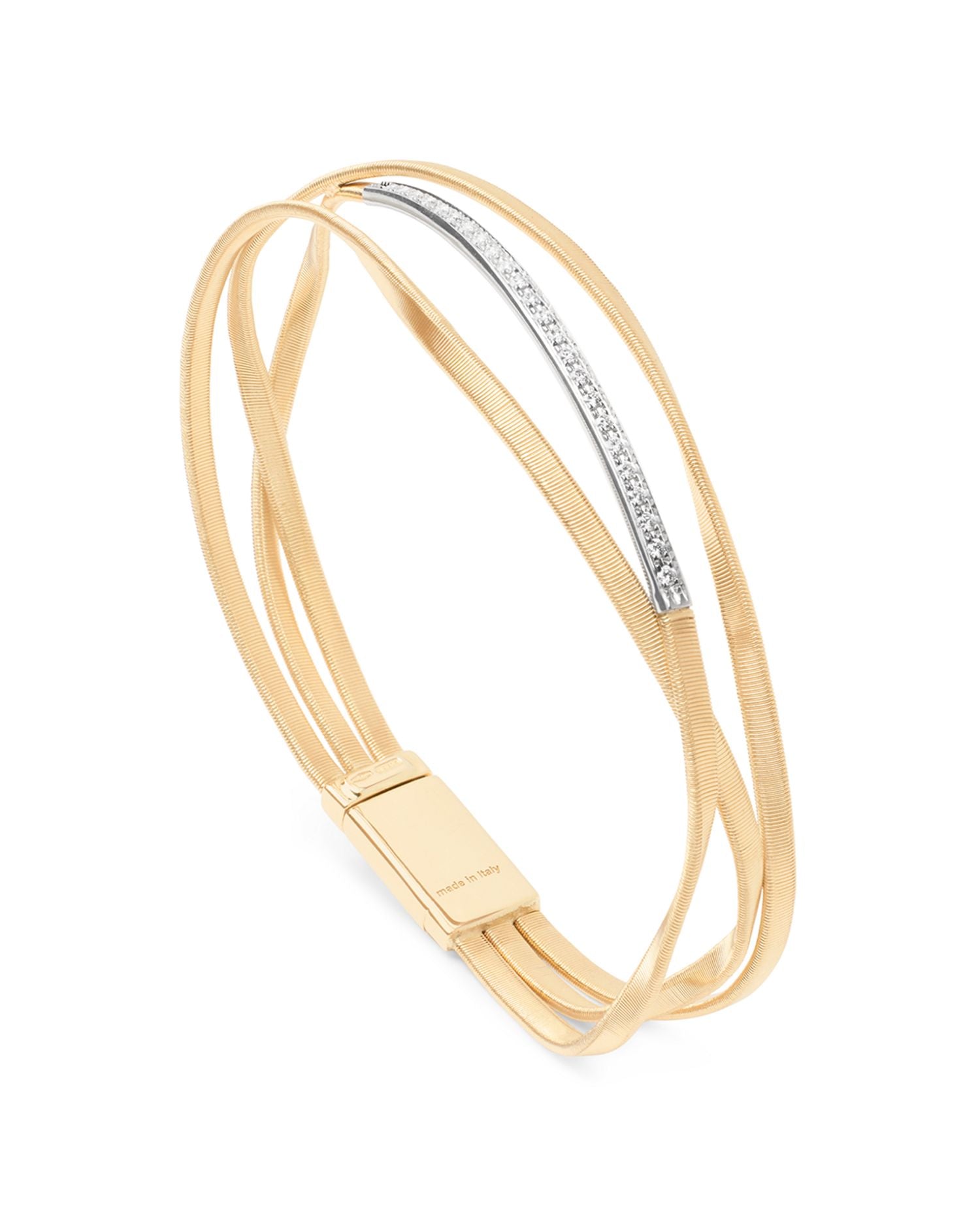18K White & Yellow Gold Marrakech Diamond Three Strand Twist Bangle Bracelet