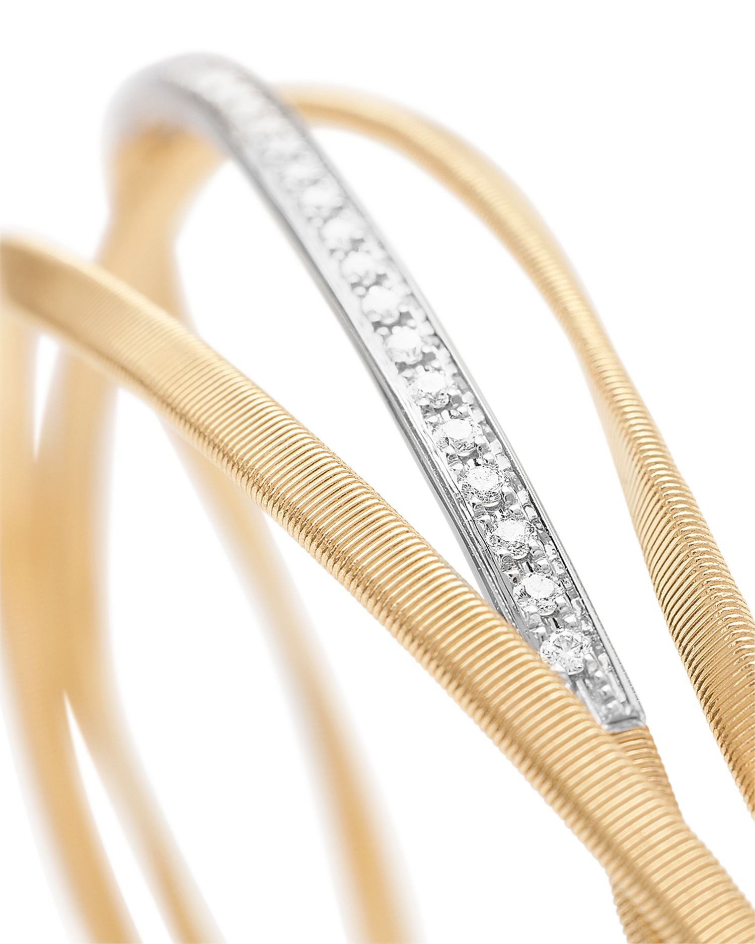 18K White & Yellow Gold Marrakech Diamond Three Strand Twist Bangle Bracelet