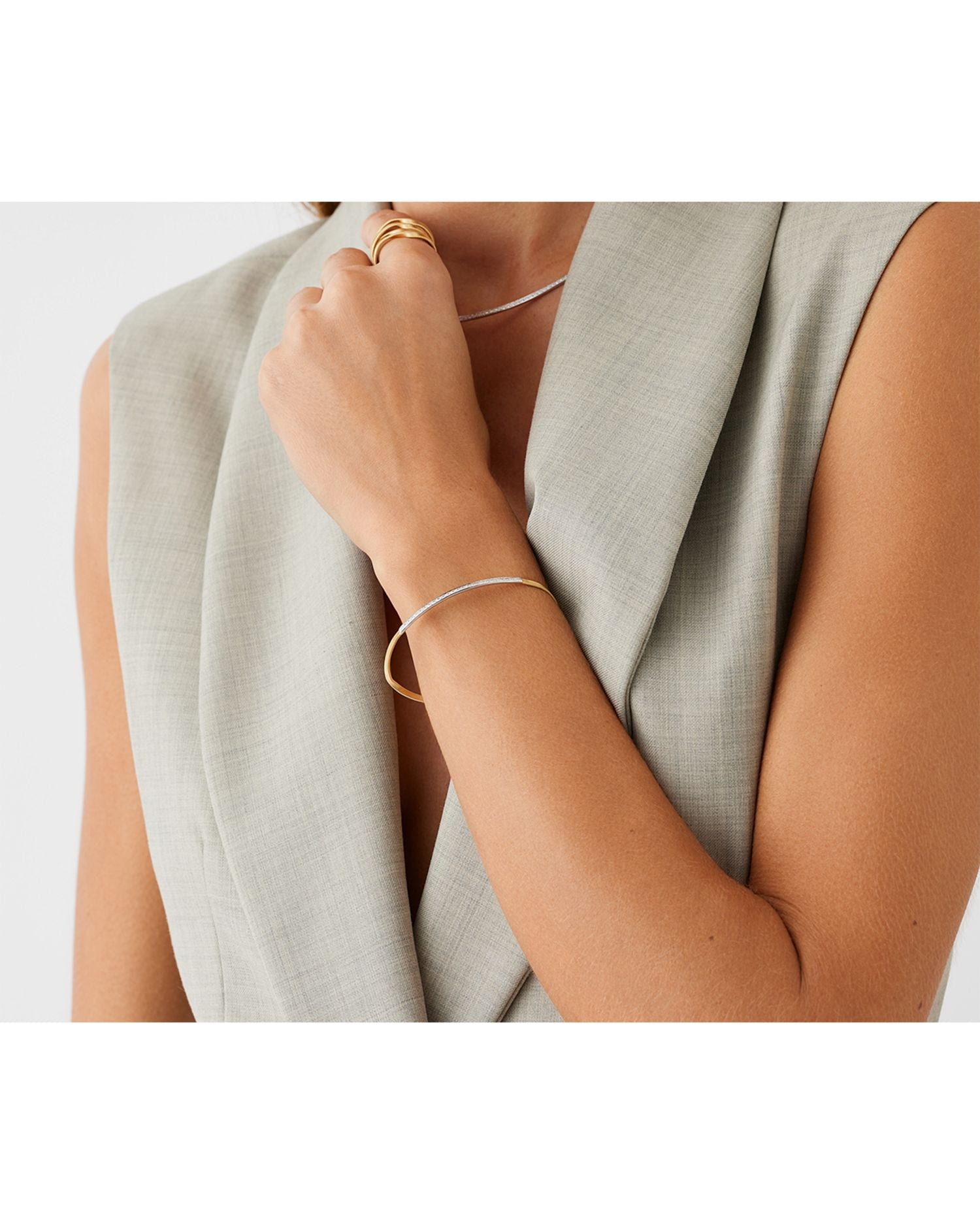 18K White & Yellow Gold Marrakech Diamond Twist Bangle Bracelet