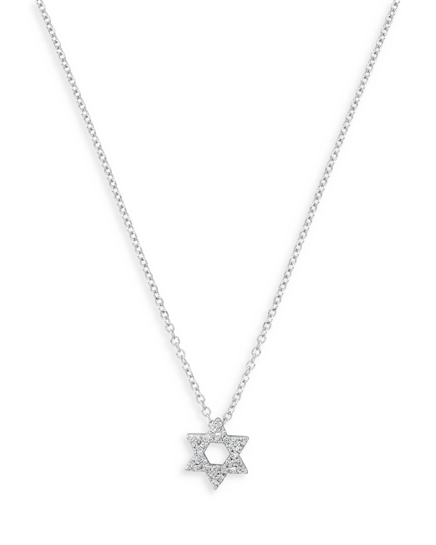 14K White Gold Diamond Star of David Pendant Necklace, 18'