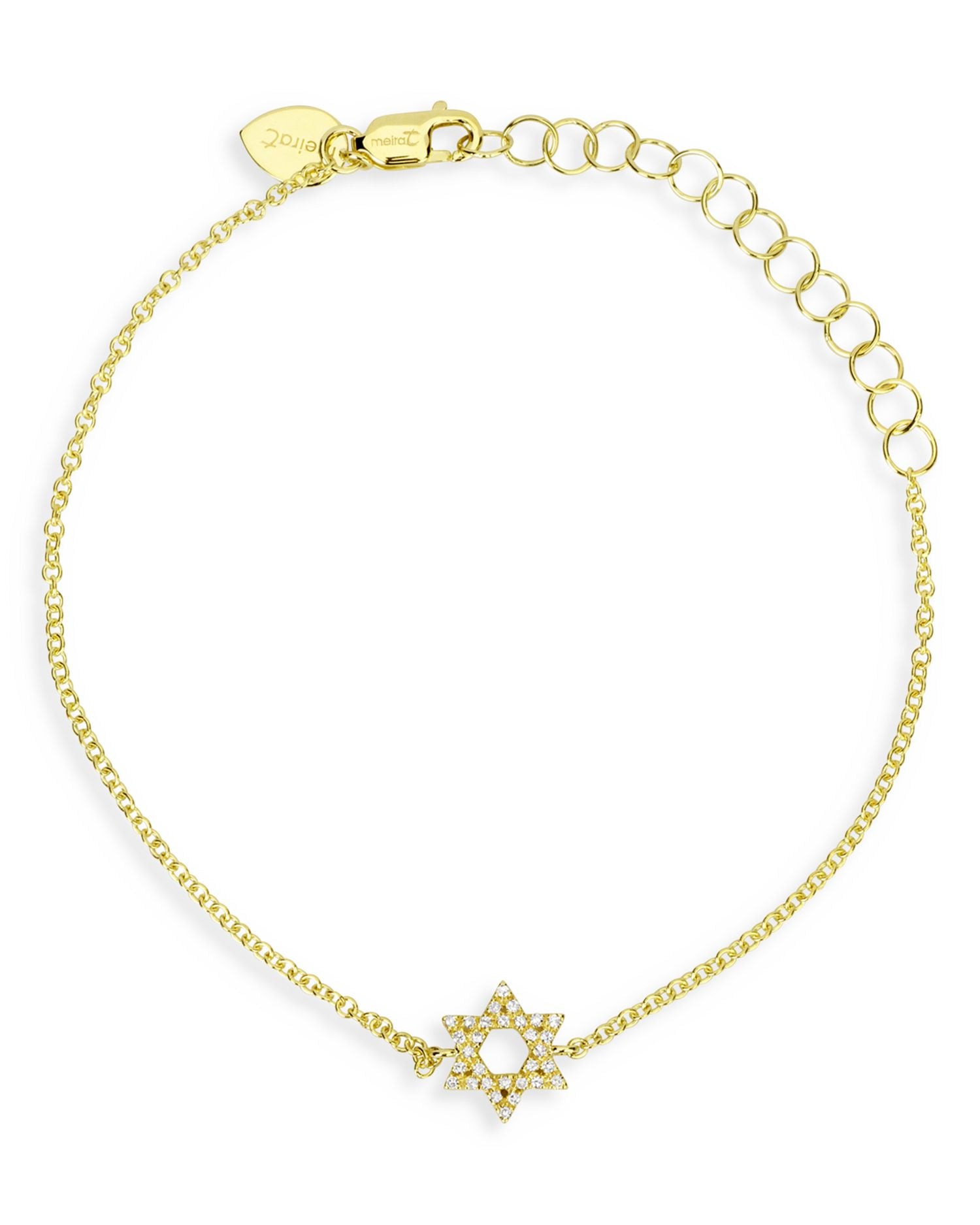 14K Gold Diamond Star of David Chain Link Bracelet