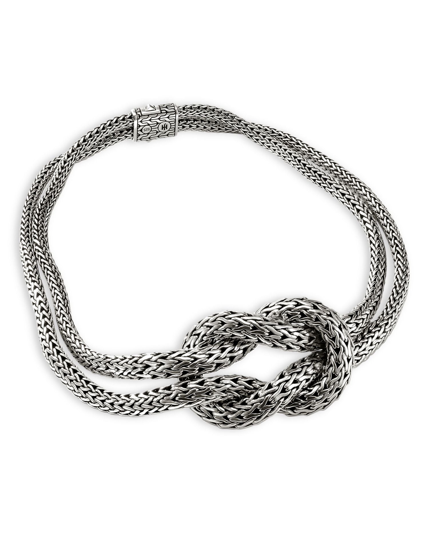 Sterling Silver Classic Chain Love Knot Double Strand Collar Necklace, 16'