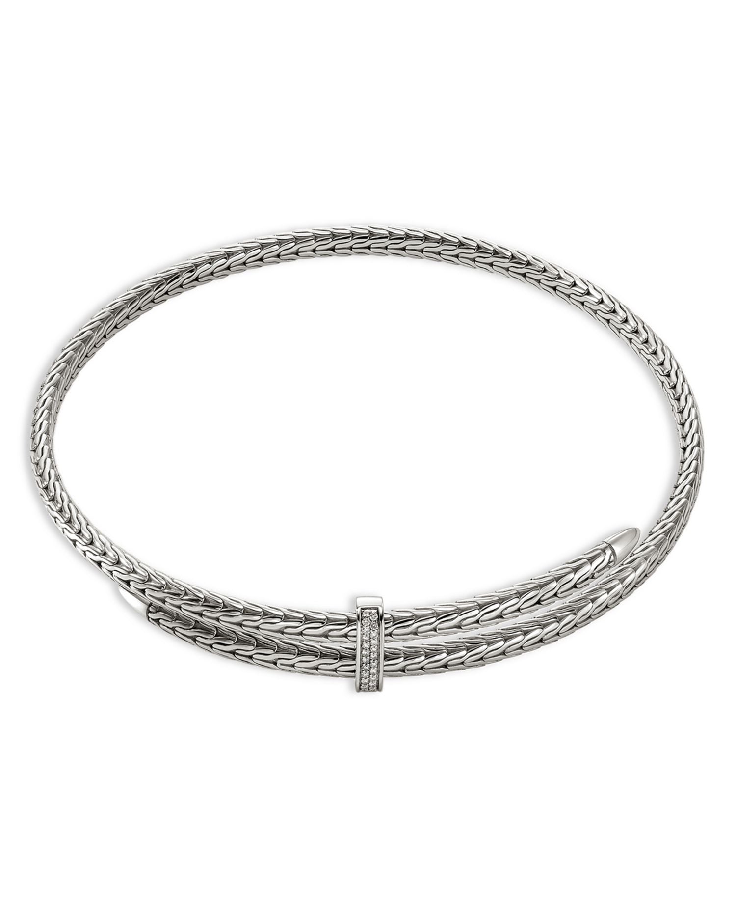 Sterling Silver Classic Chain Diamond Pavé Coil Choker Necklace, 13'