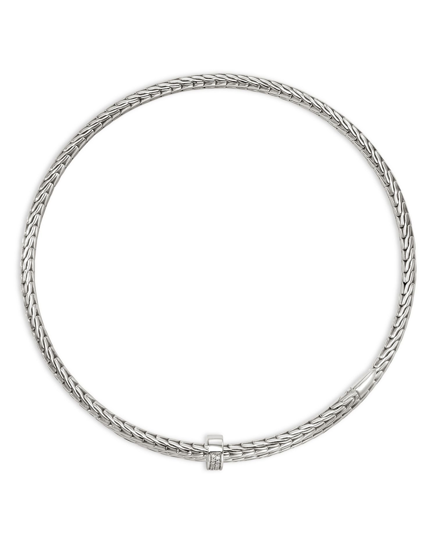 Sterling Silver Classic Chain Diamond Pavé Coil Choker Necklace, 13'