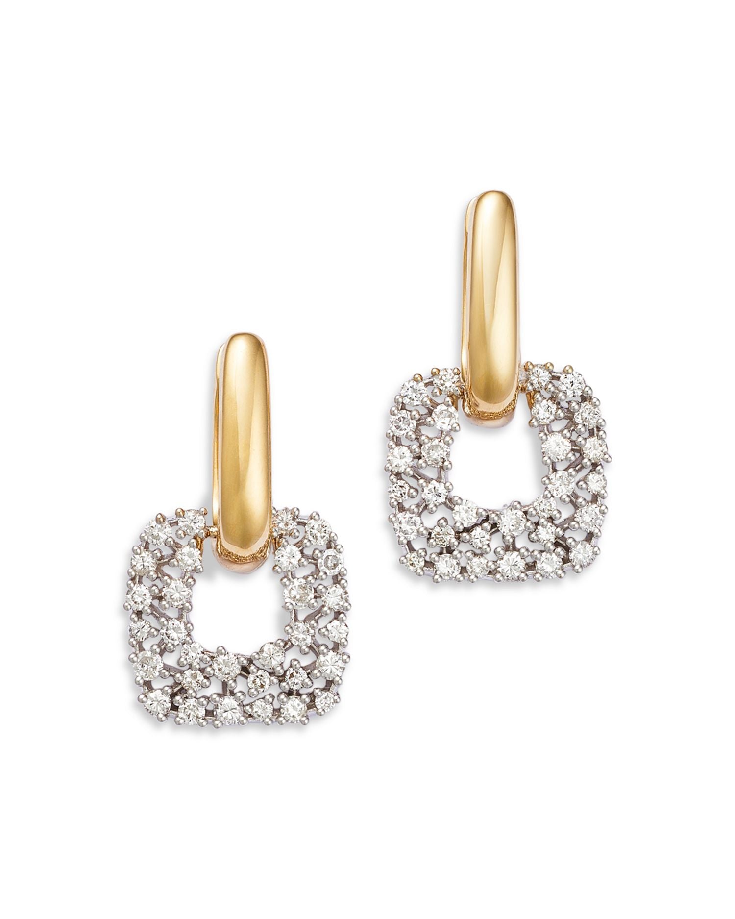 Diamond Door Knocker Drop Earrings in 14K White & Yellow Gold, 0.95 ct. t.w.