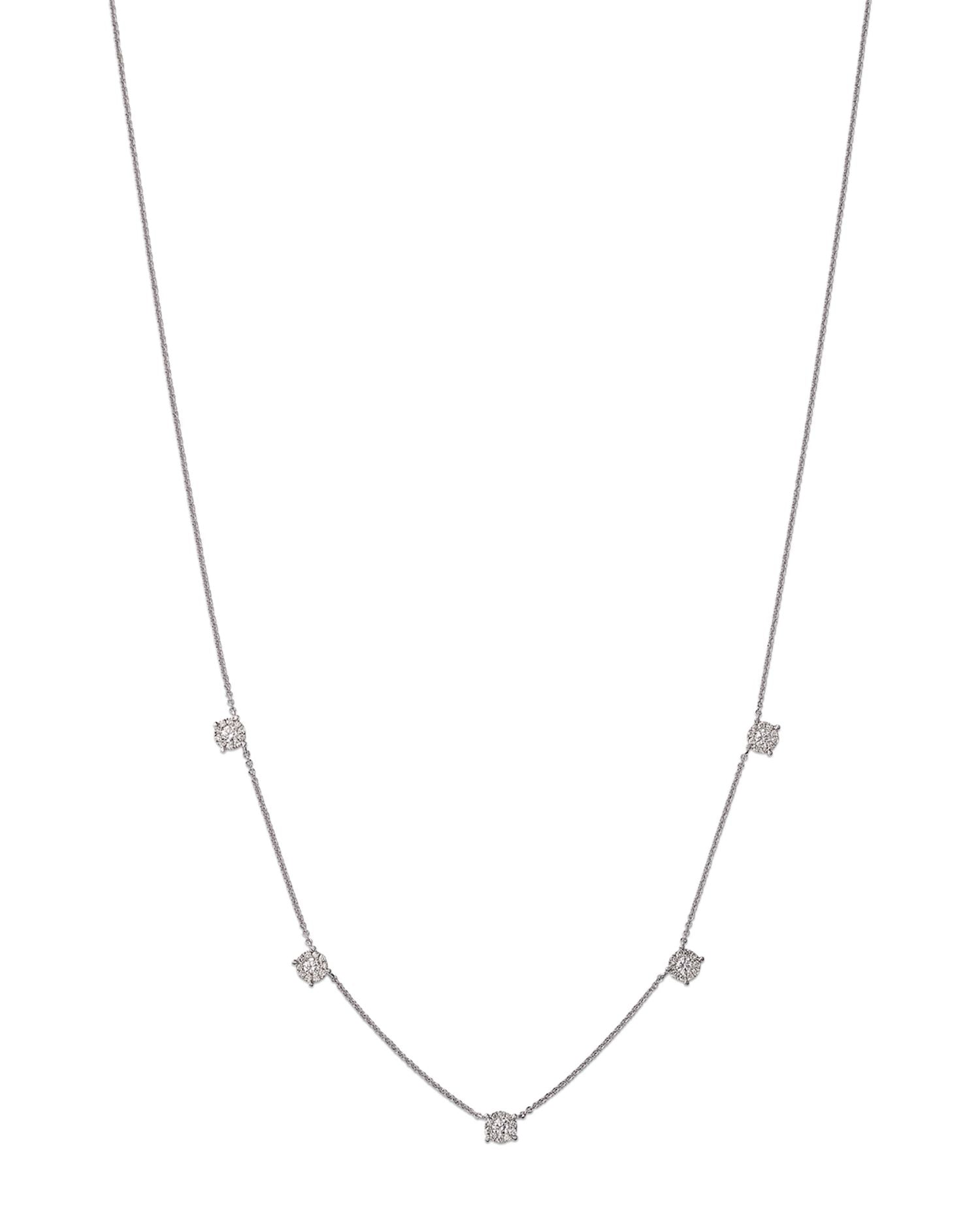 Diamond Halo Cluster Station Collar Necklace in 14K White Gold, 0.40 ct. t.w.