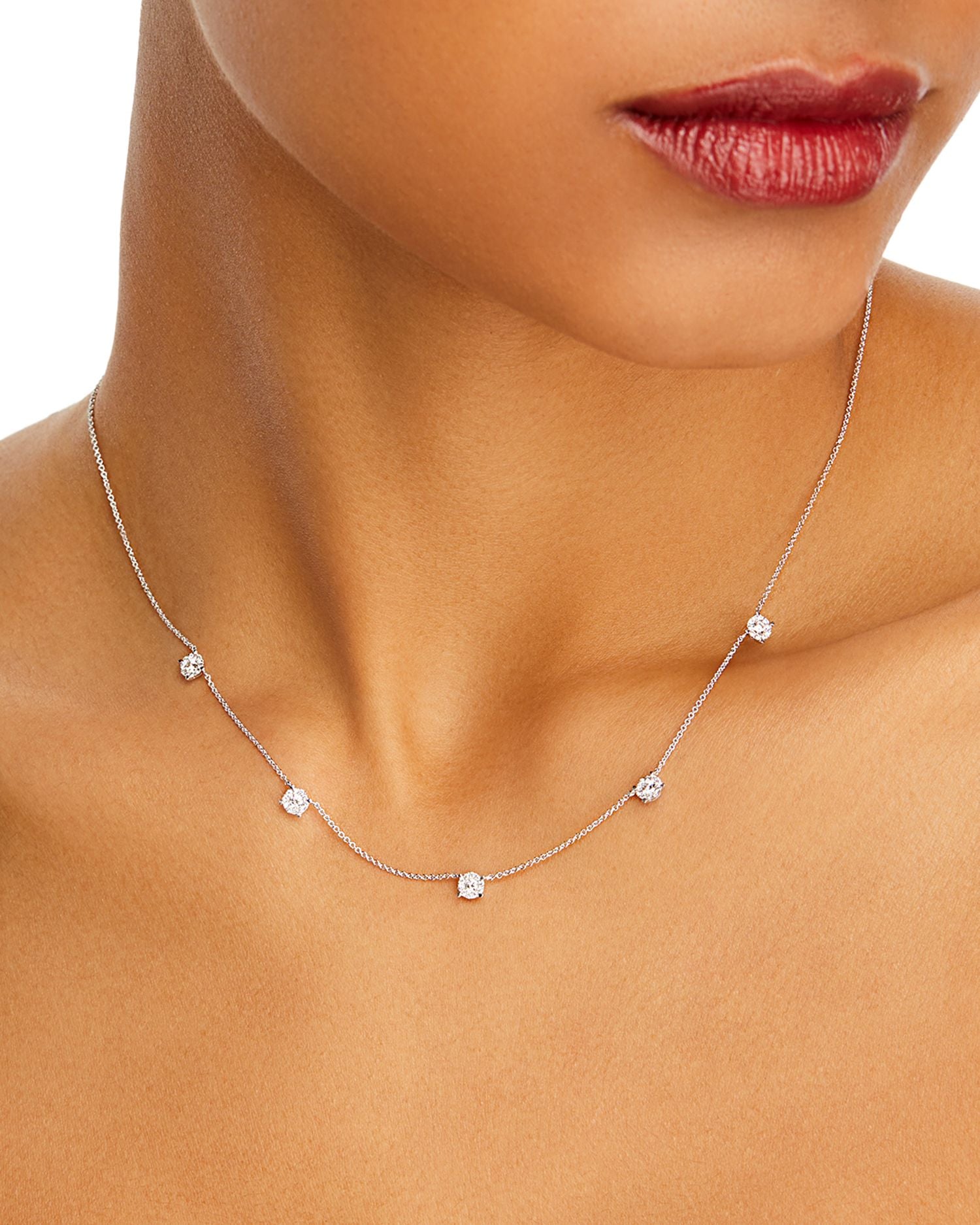 Diamond Halo Cluster Station Collar Necklace in 14K White Gold, 0.40 ct. t.w.