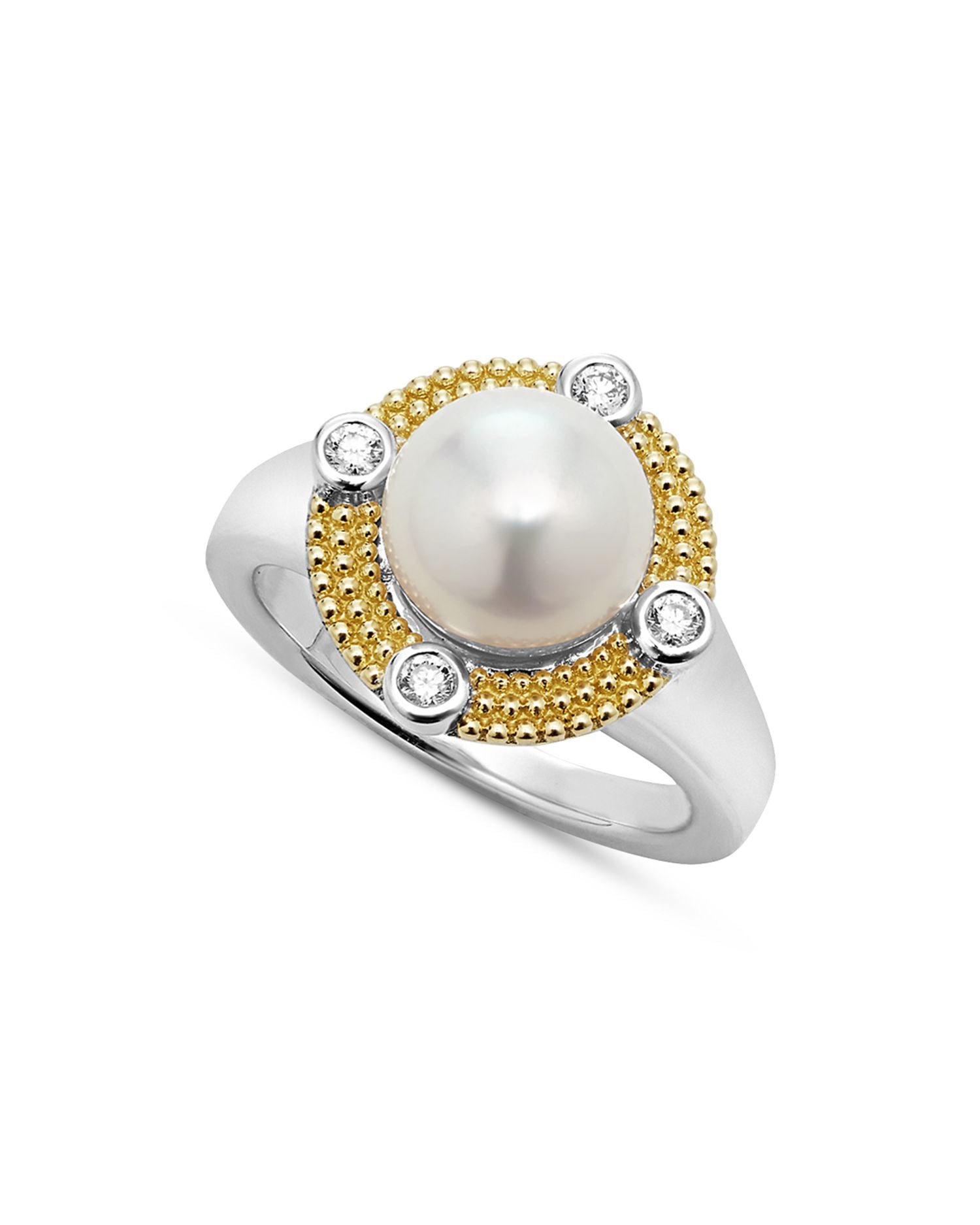 18K Yellow Gold & Sterling Silver Luna Cultured Freshwater Pearl & Diamond Halo Ring