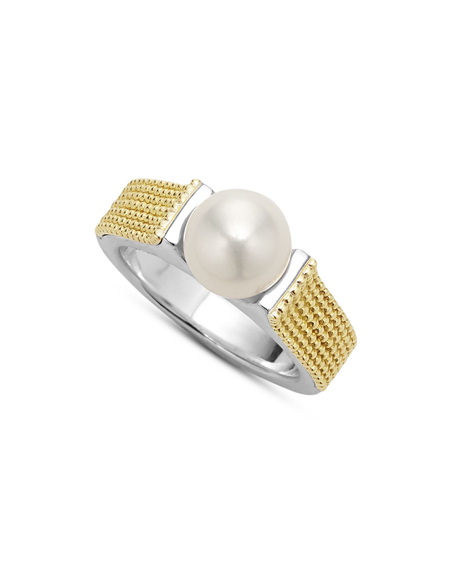 18K Yellow Gold & Sterling Silver Luna Cultured Freshwater Pearl Caviar Bead Ring