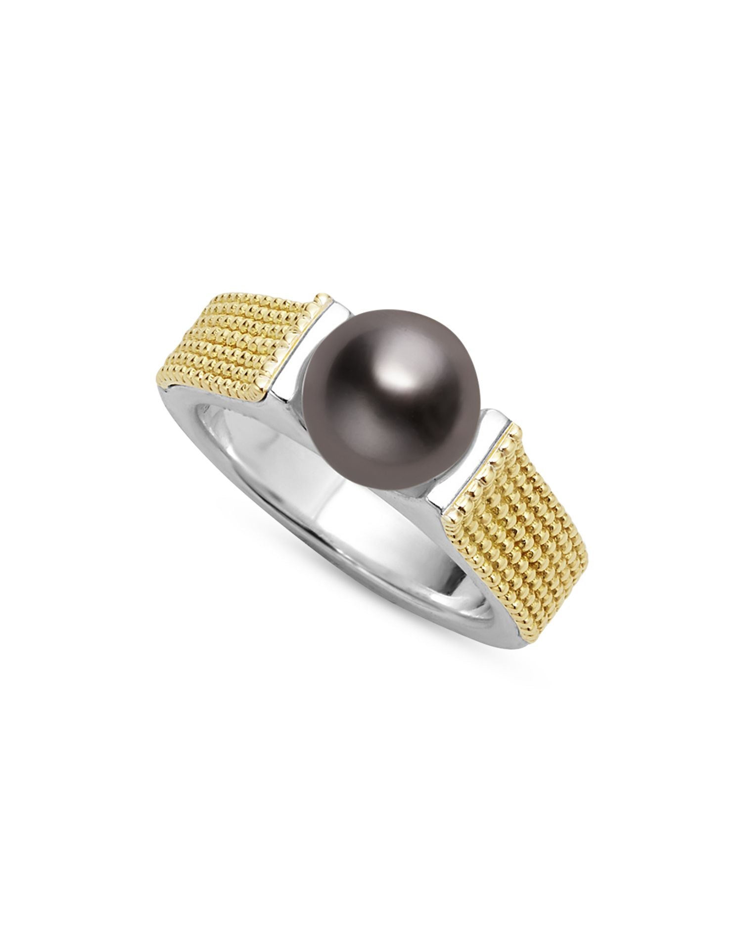 18K Yellow Gold & Sterling Silver Luna Black Tahitian Pearl Caviar Bead Ring