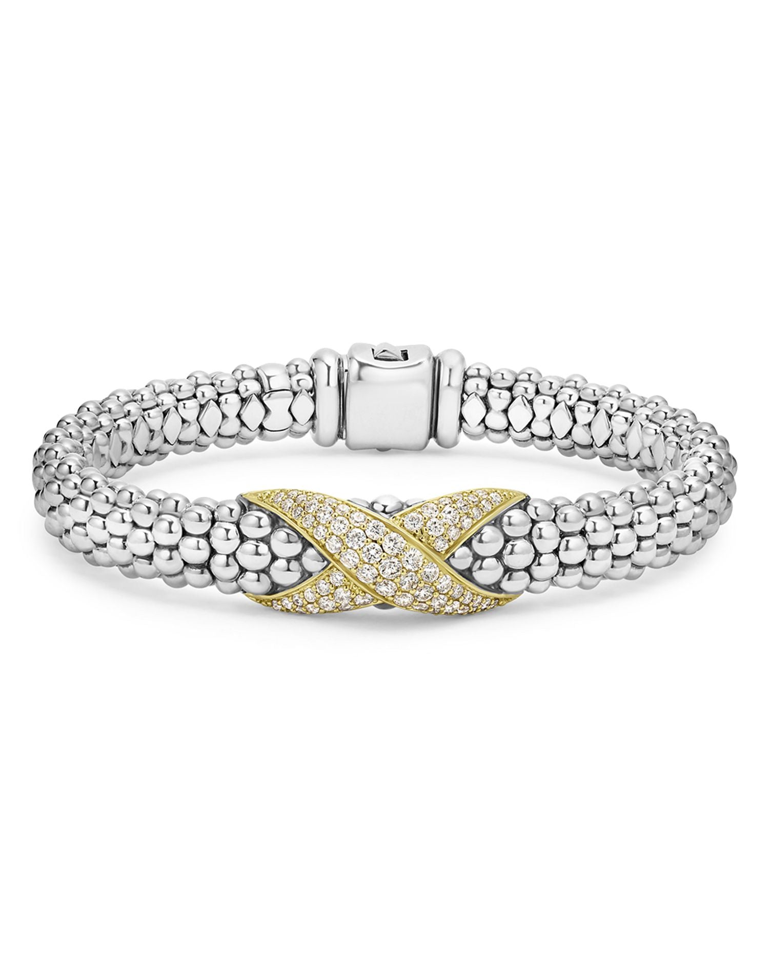 18K Yellow Gold & Sterling Silver Embrace Diamond Pavé X Caviar Bead Bracelet