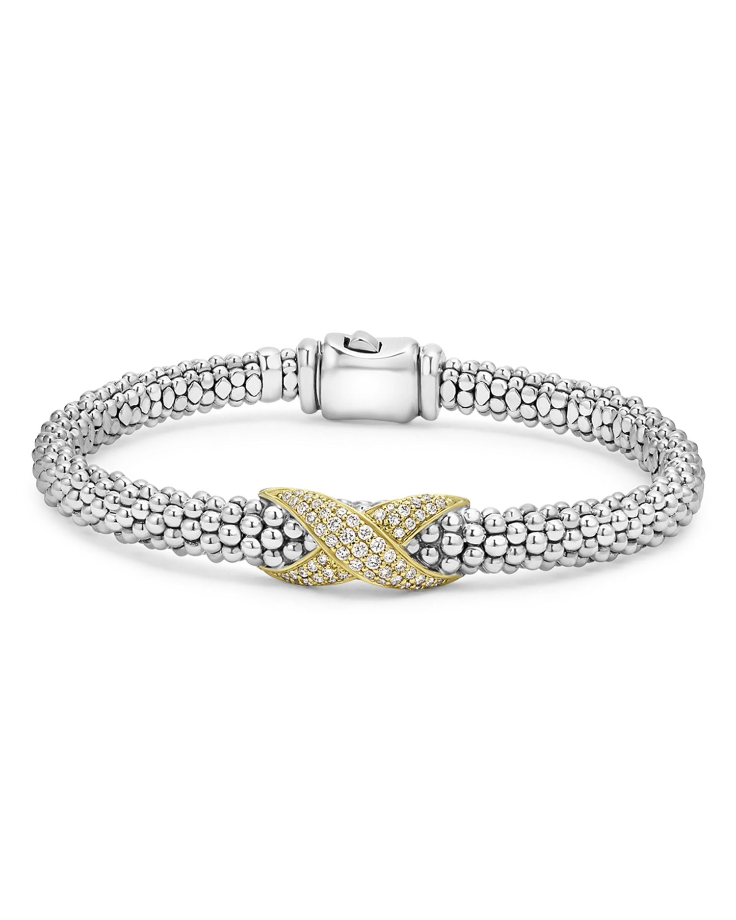 18K Yellow Gold & Sterling Silver Embrace Diamond Pavé X Caviar Bead Bracelet