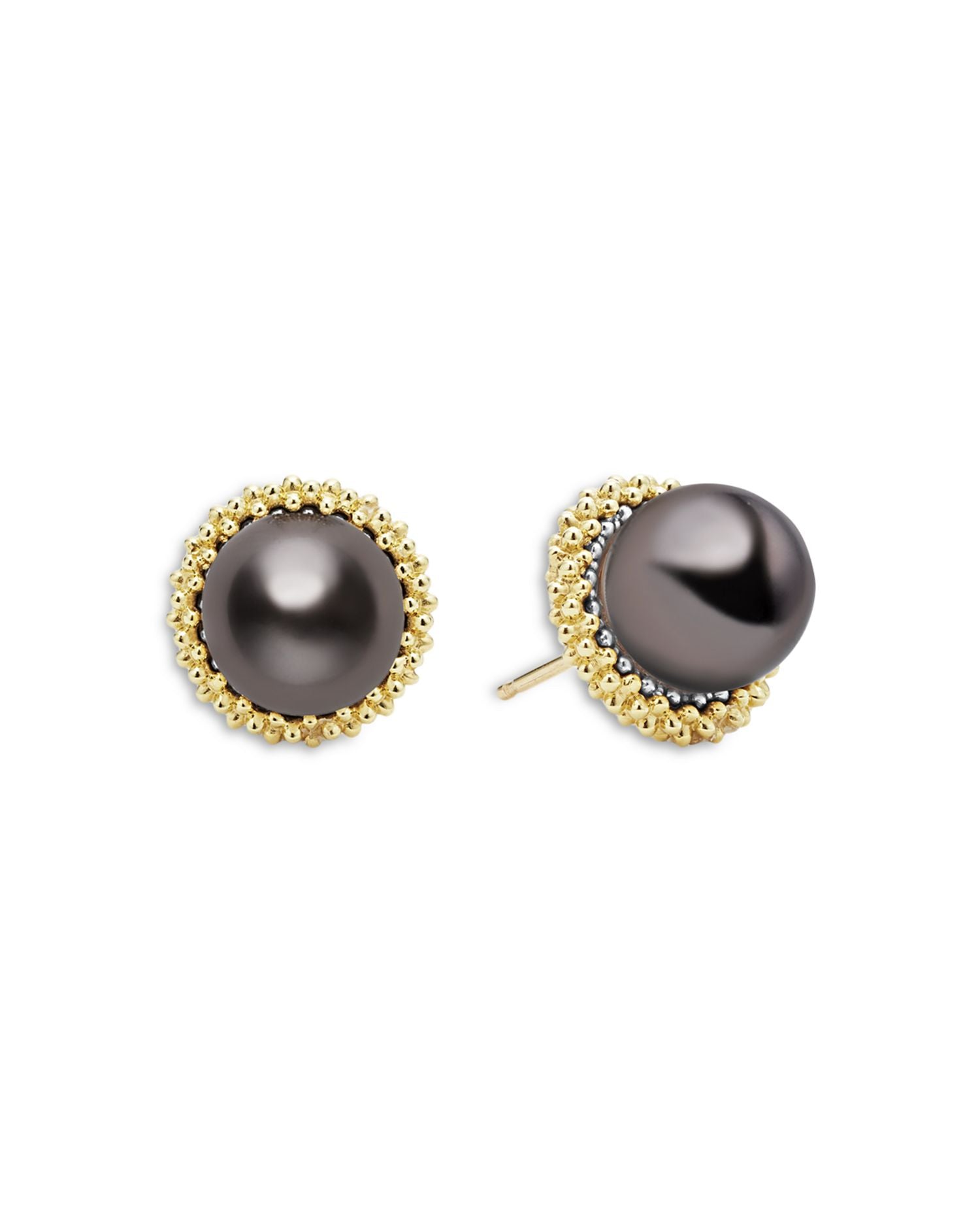 18K Yellow Gold & Sterling Silver Luna Tahitian Black Pearl Stud Earrings