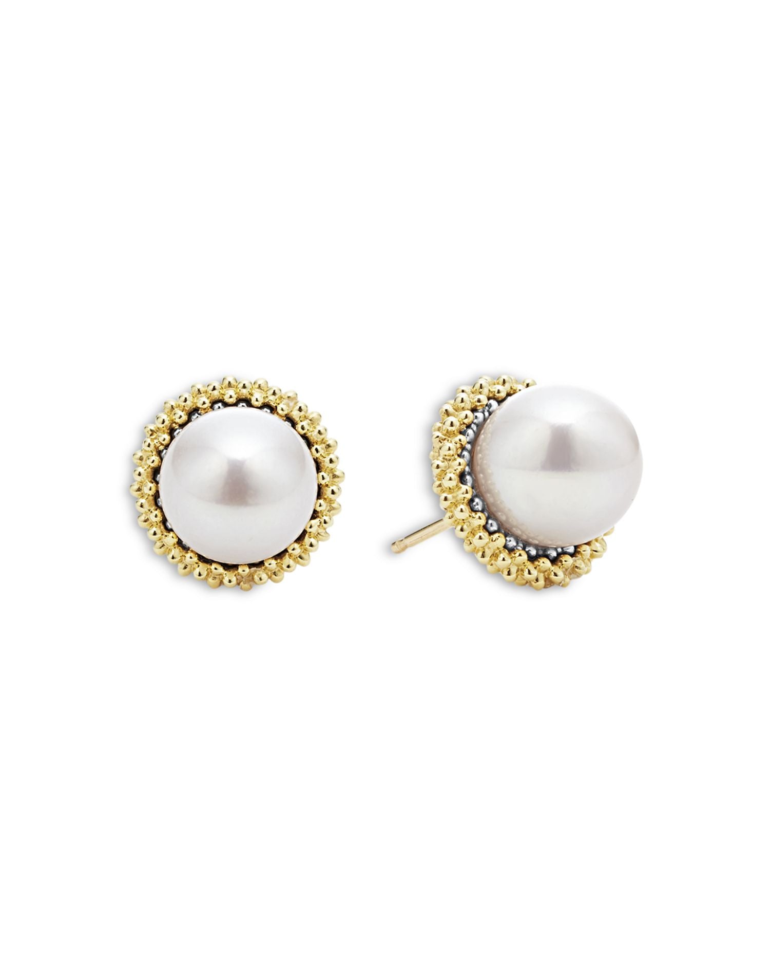 18K Yellow Gold & Sterling Silver Luna Cultured Freshwater Pearl Stud Earrings