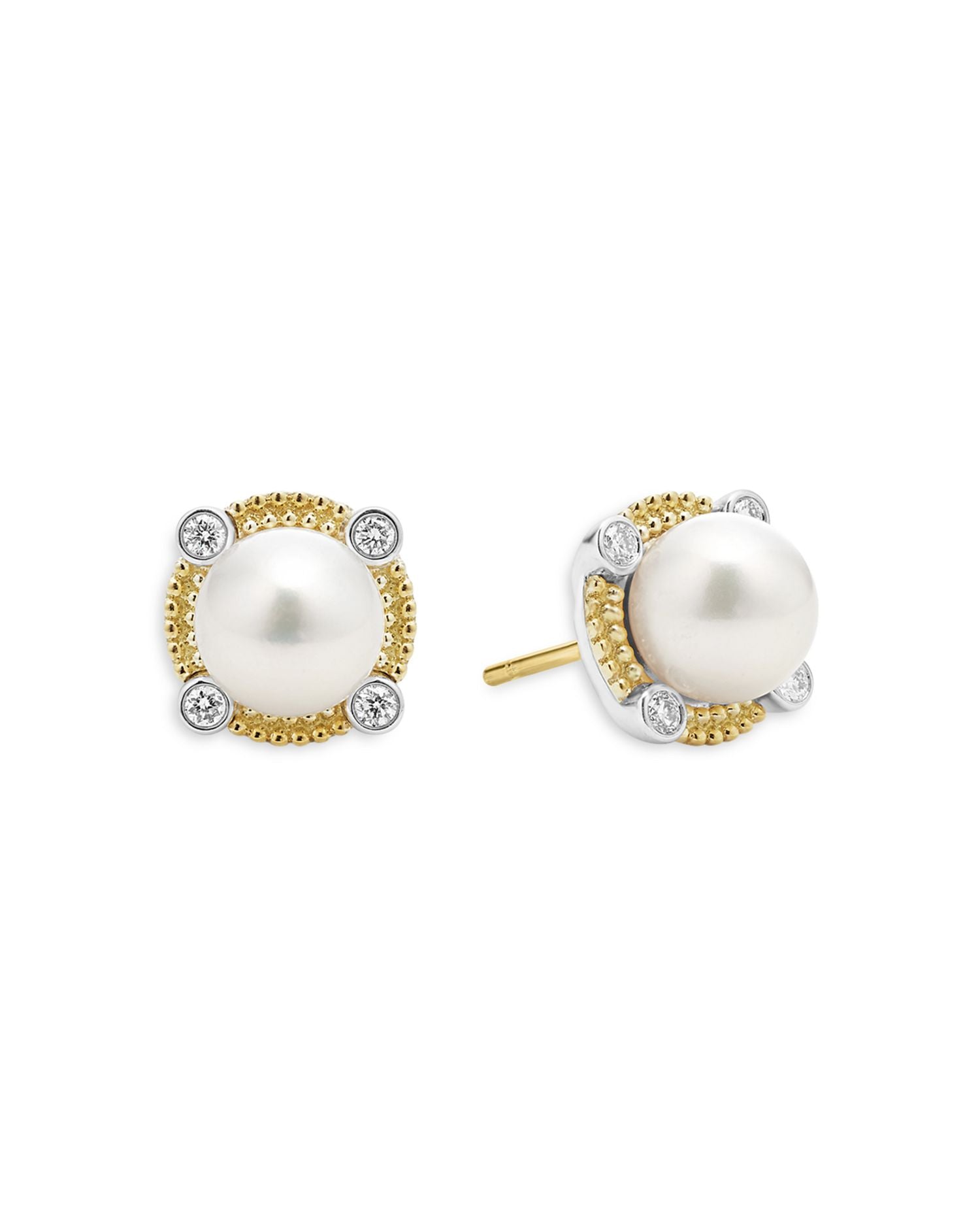 18K Yellow Gold & Sterling Silver Luna Cultured Freshwater Pearl & Diamond Stud Earrings